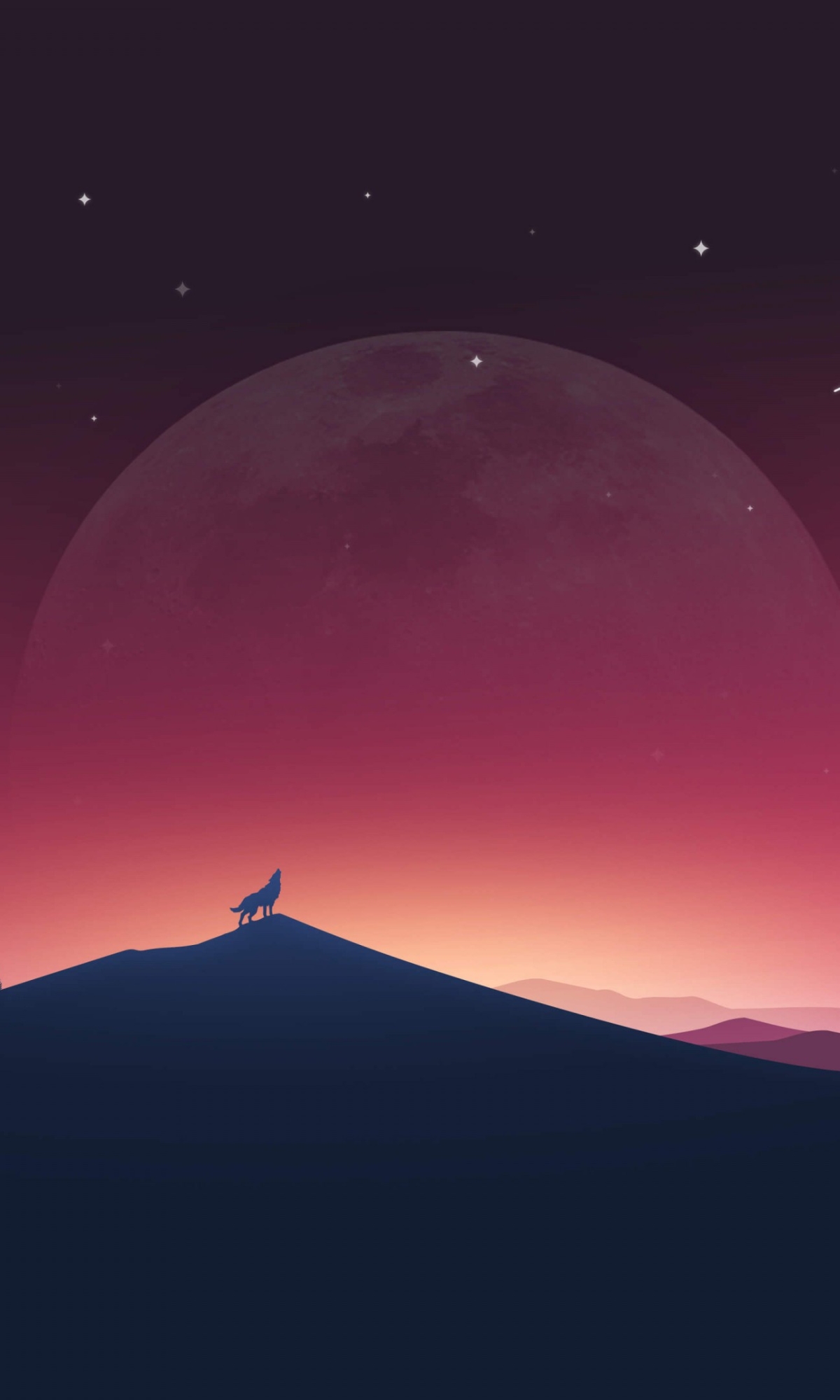 Download mobile wallpaper Landscape, Fantasy, Night, Moon, Wolf, Fantasy Animals for free.