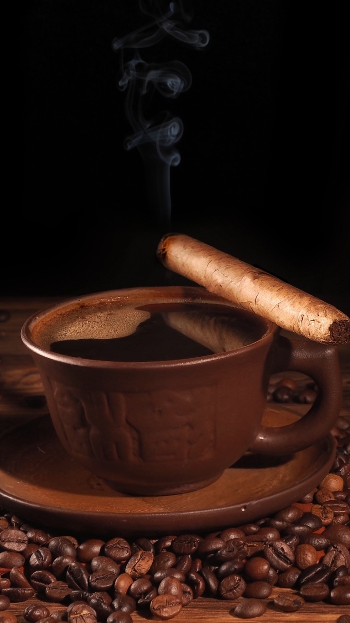 Download mobile wallpaper Food, Coffee, Still Life, Cup, Drink, Coffee Beans, Cigar for free.