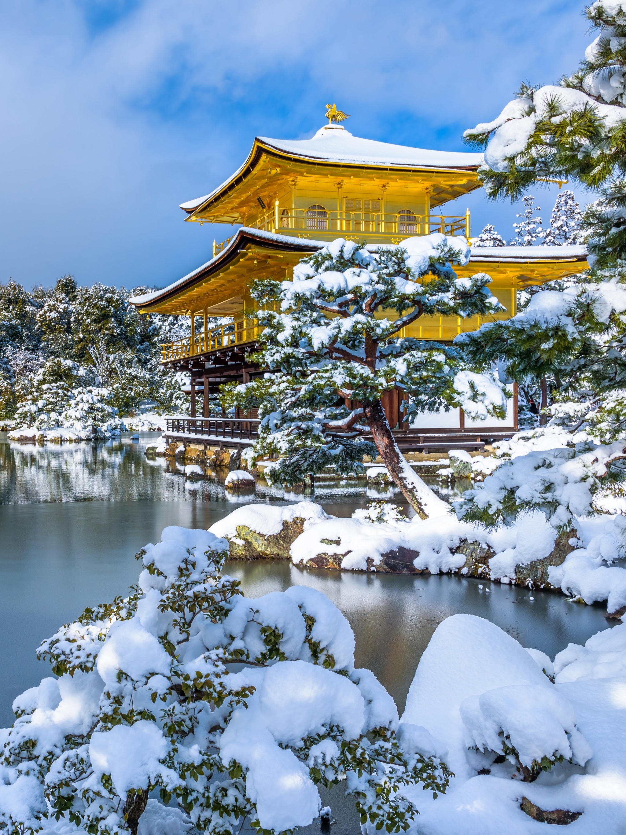 Download mobile wallpaper Winter, Snow, Pagoda, Japan, Religious for free.