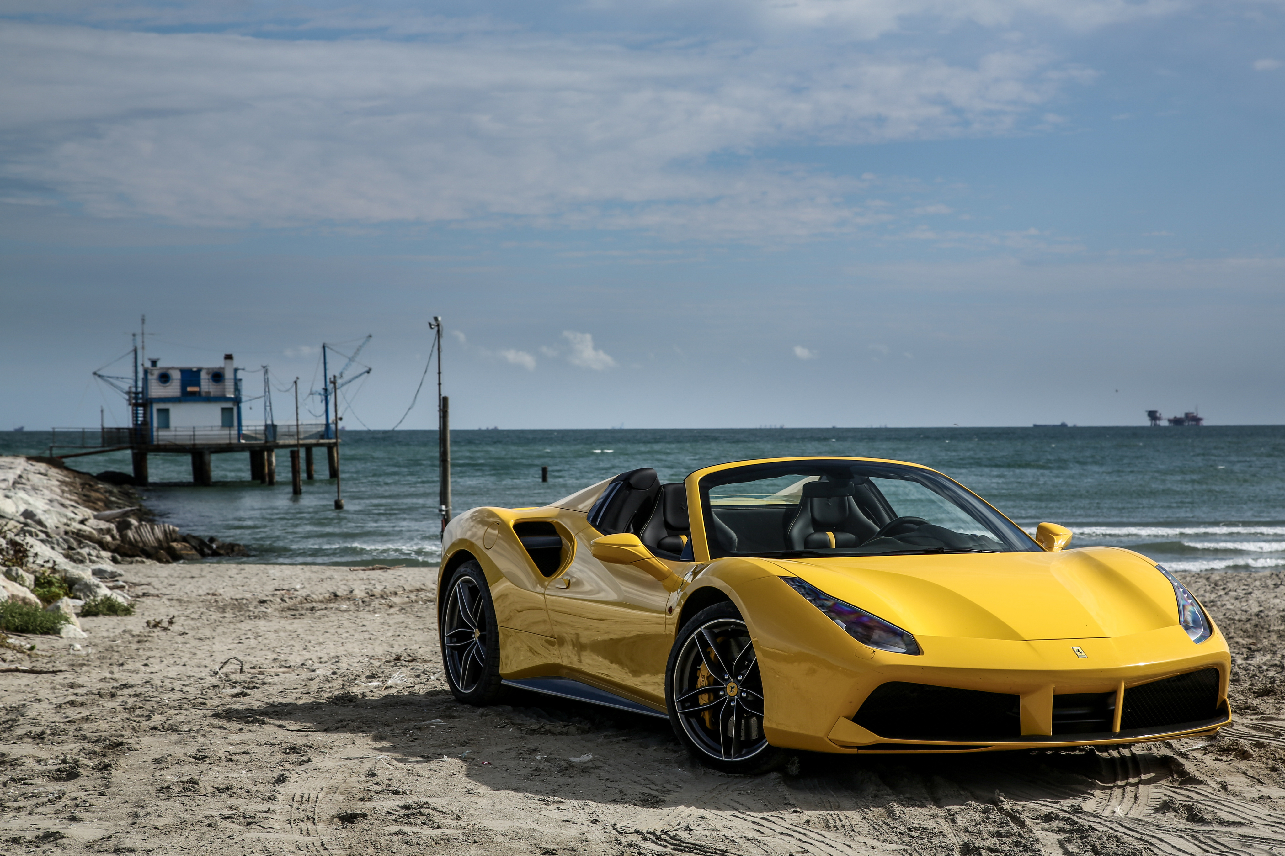 android ferrari, cars, yellow, side view, spider, 488
