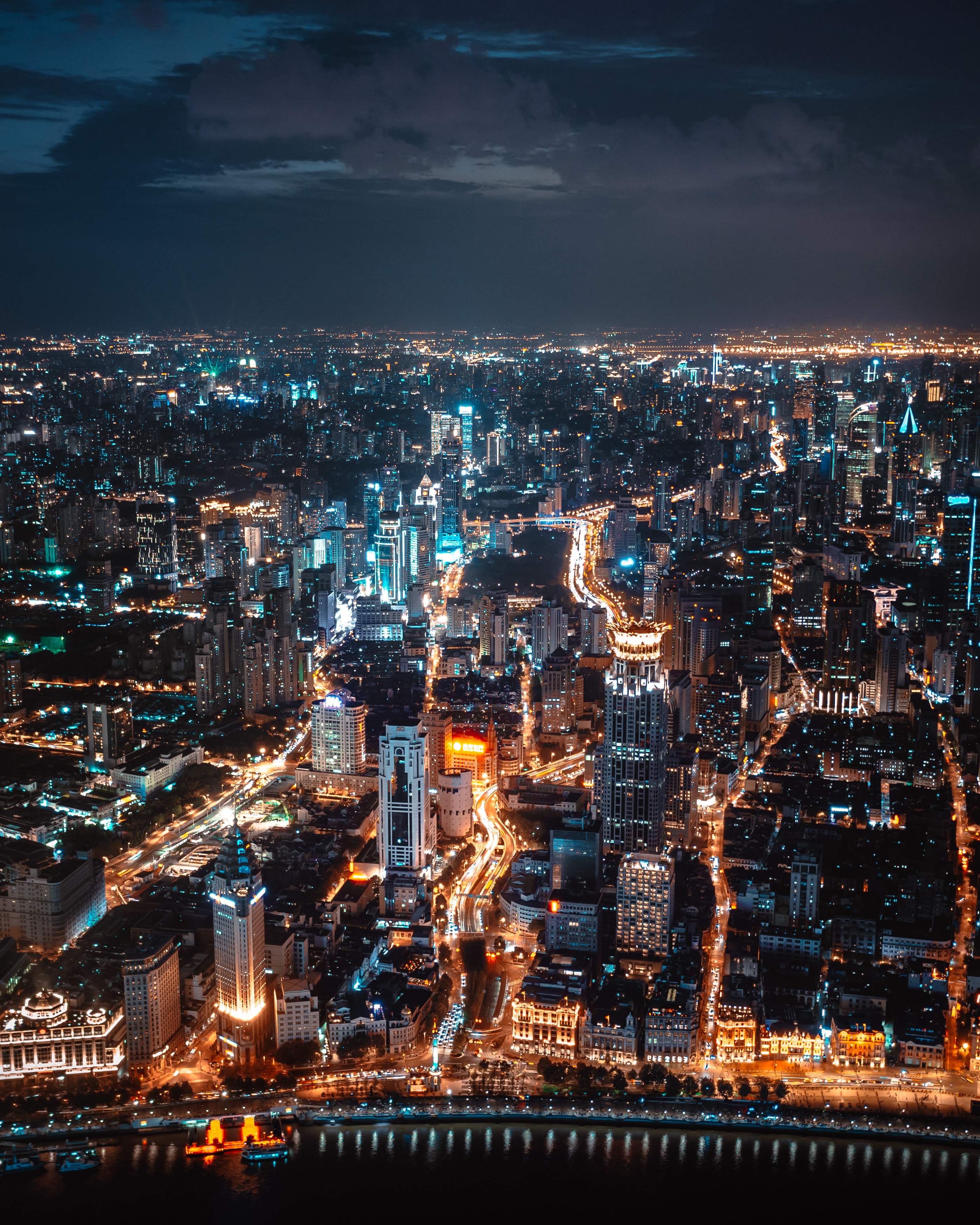 city lights, cities, view from above, night city, skyscrapers