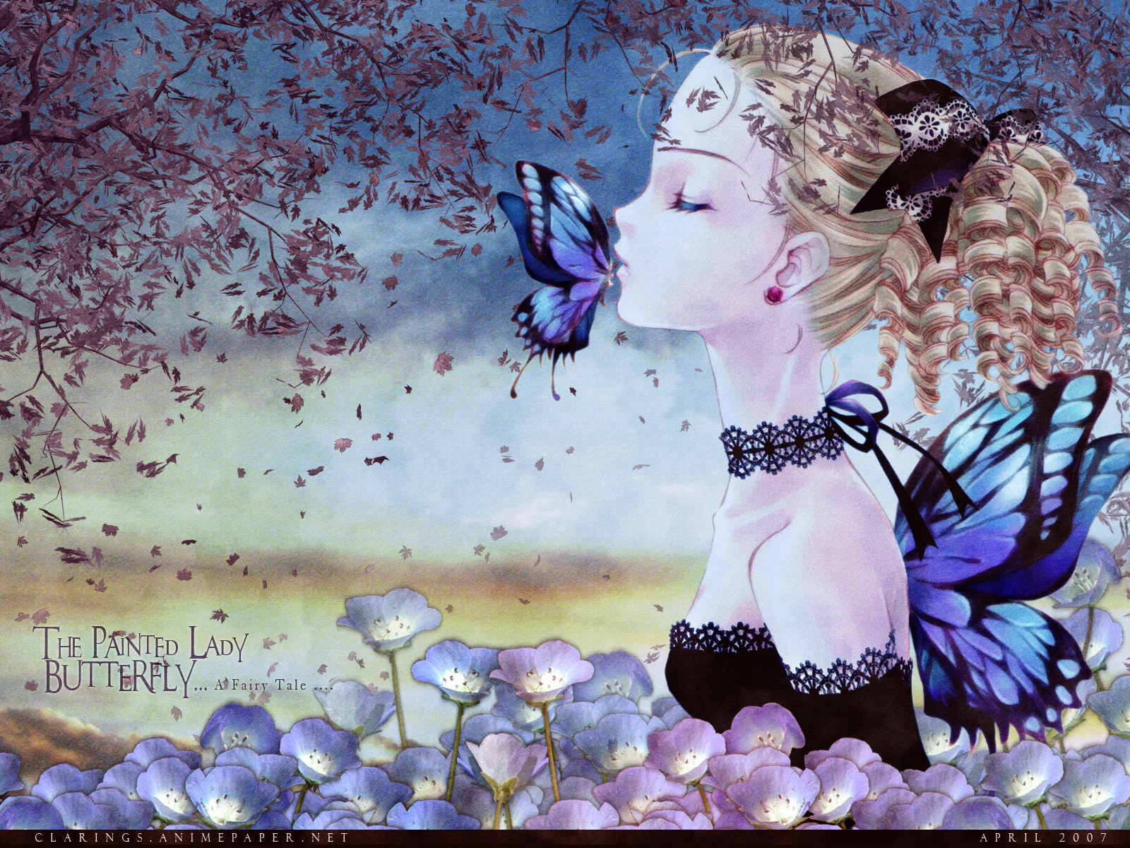 Download mobile wallpaper Fantasy, Flower, Butterfly, Wings, Blonde, Fairy, Women for free.
