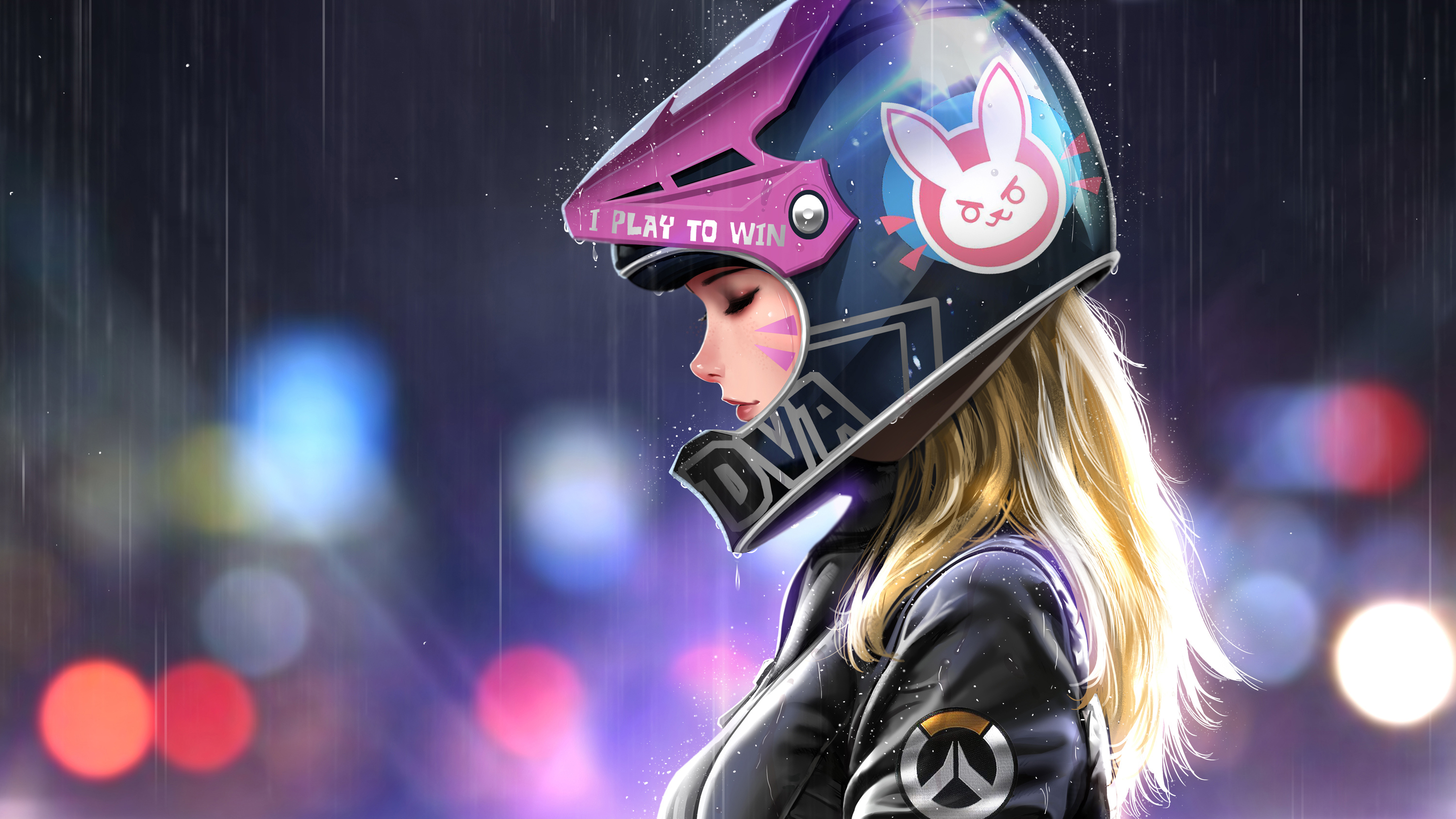 Download mobile wallpaper Rain, Helmet, Blonde, Overwatch, Video Game, D Va (Overwatch) for free.