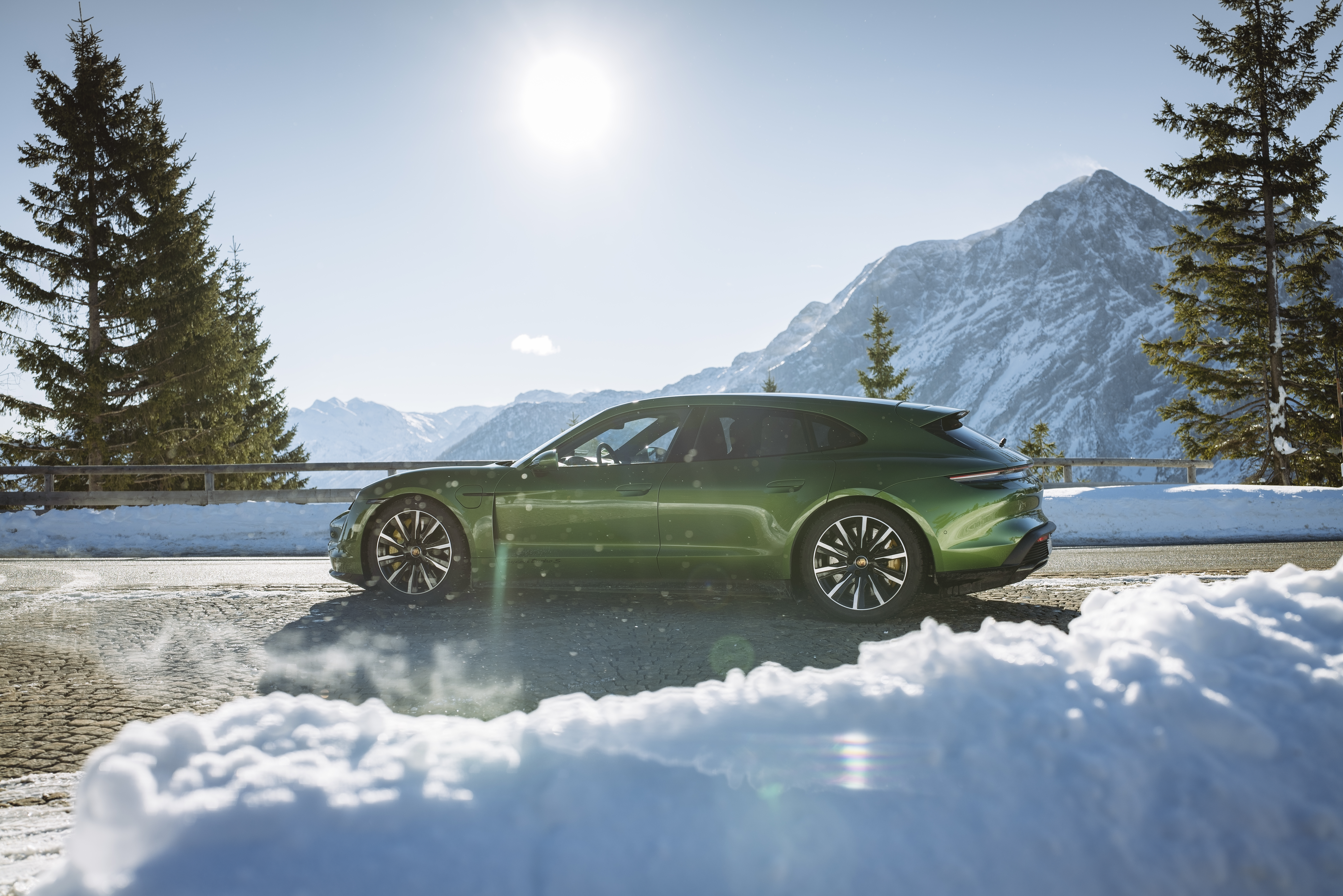 Download mobile wallpaper Porsche, Vehicles, Green Car, Porsche Taycan Turbo S for free.