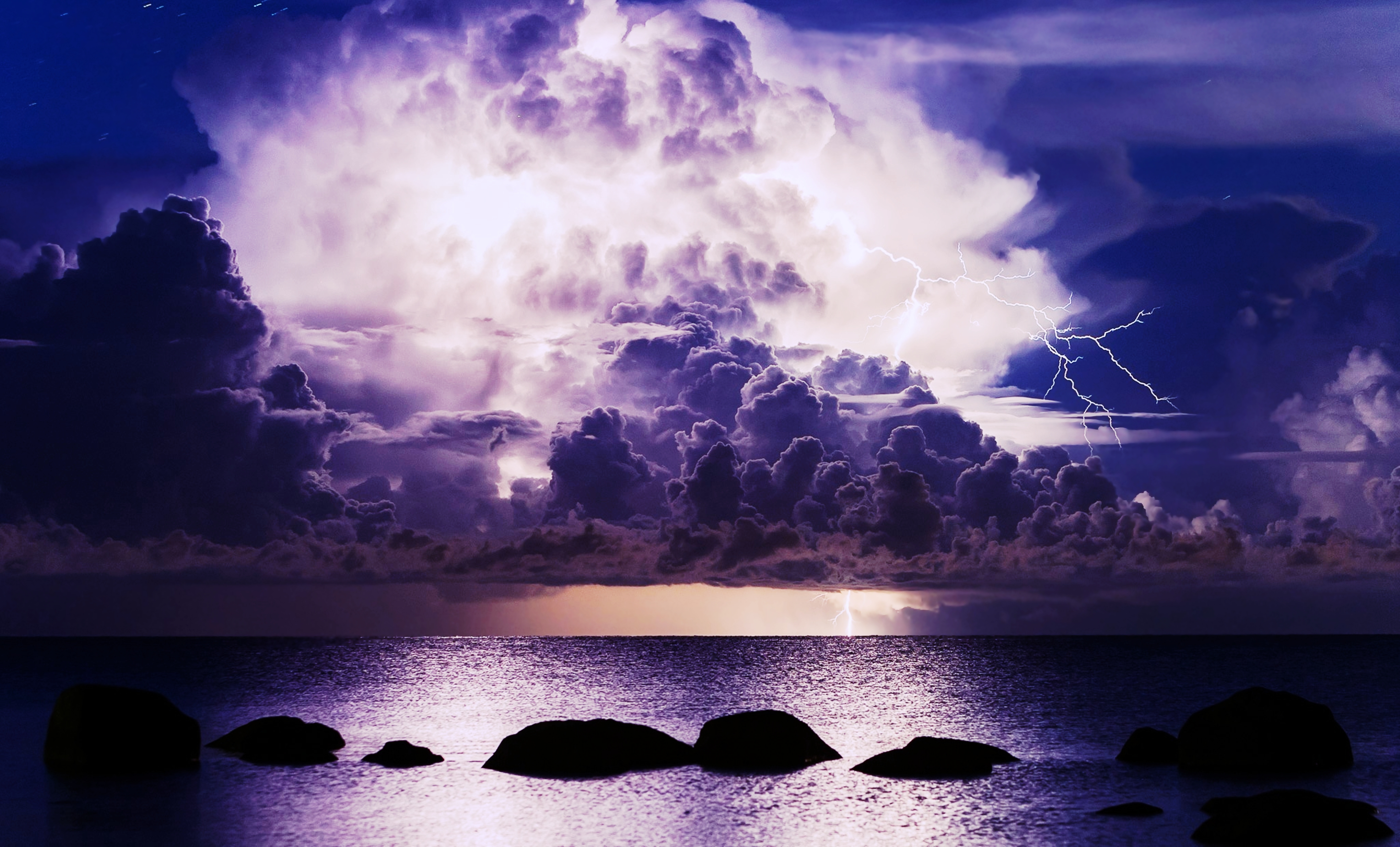 Free download wallpaper Landscape, Nature, Sky, Sea, Night, Lightning, Ocean, Earth, Storm, Cloud on your PC desktop