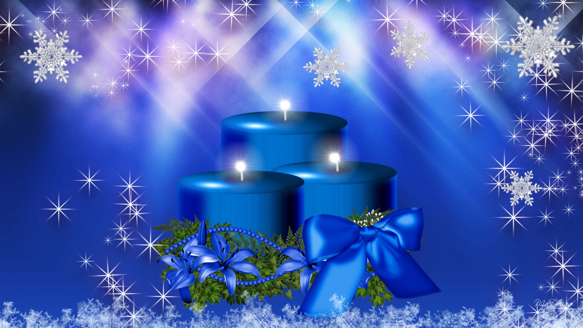PCデスクトップに装飾, クリスマス, キャンドル, 青い, スノーフレーク, 出演者, ホリデー画像を無料でダウンロード