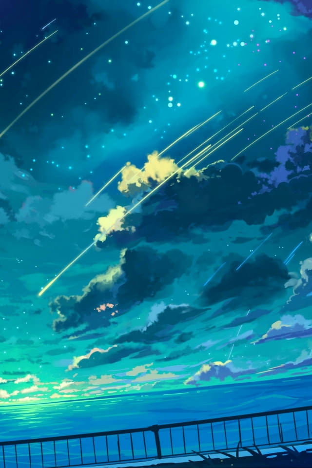 Download mobile wallpaper Anime, Water, Sky, Stars, Horizon, Couple, Ocean, Cloud, Bicycle for free.