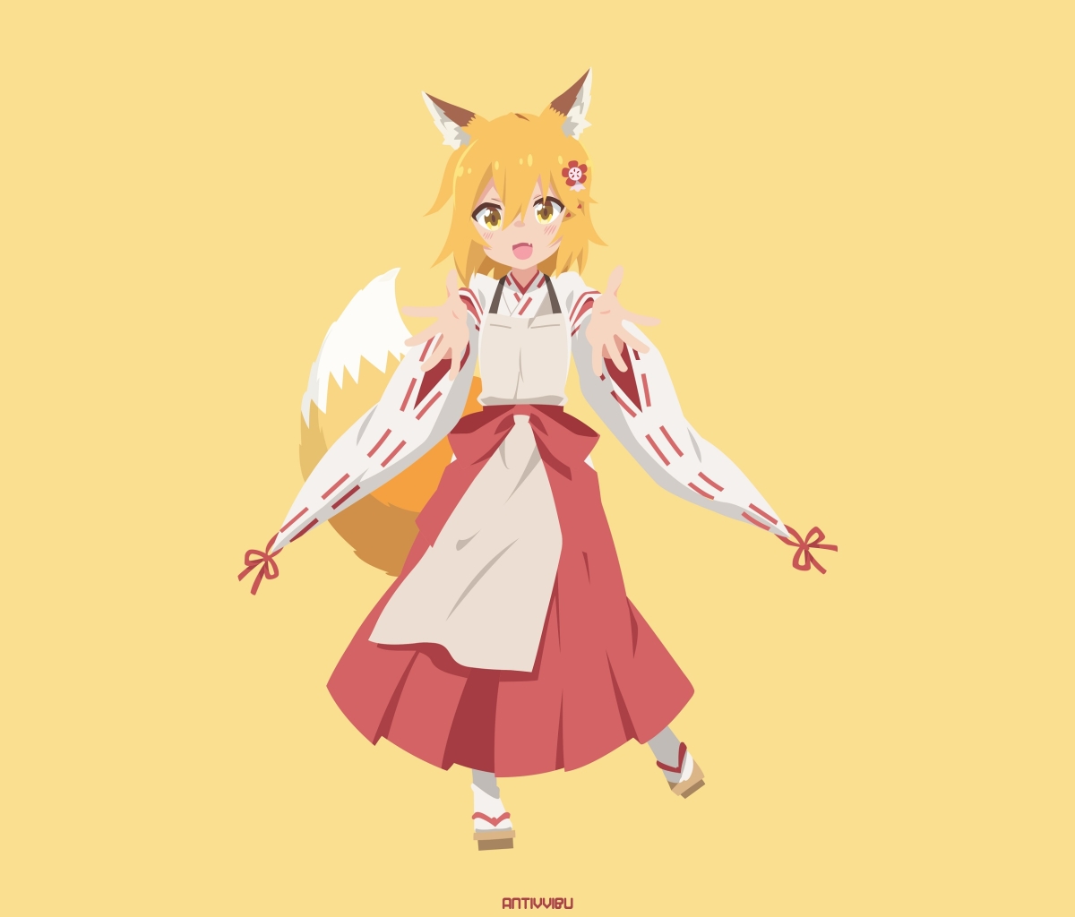 the helpful fox senko san, anime, animal ears, minimalist, yellow eyes, tail, blonde, senko san (the helpful fox senko san)