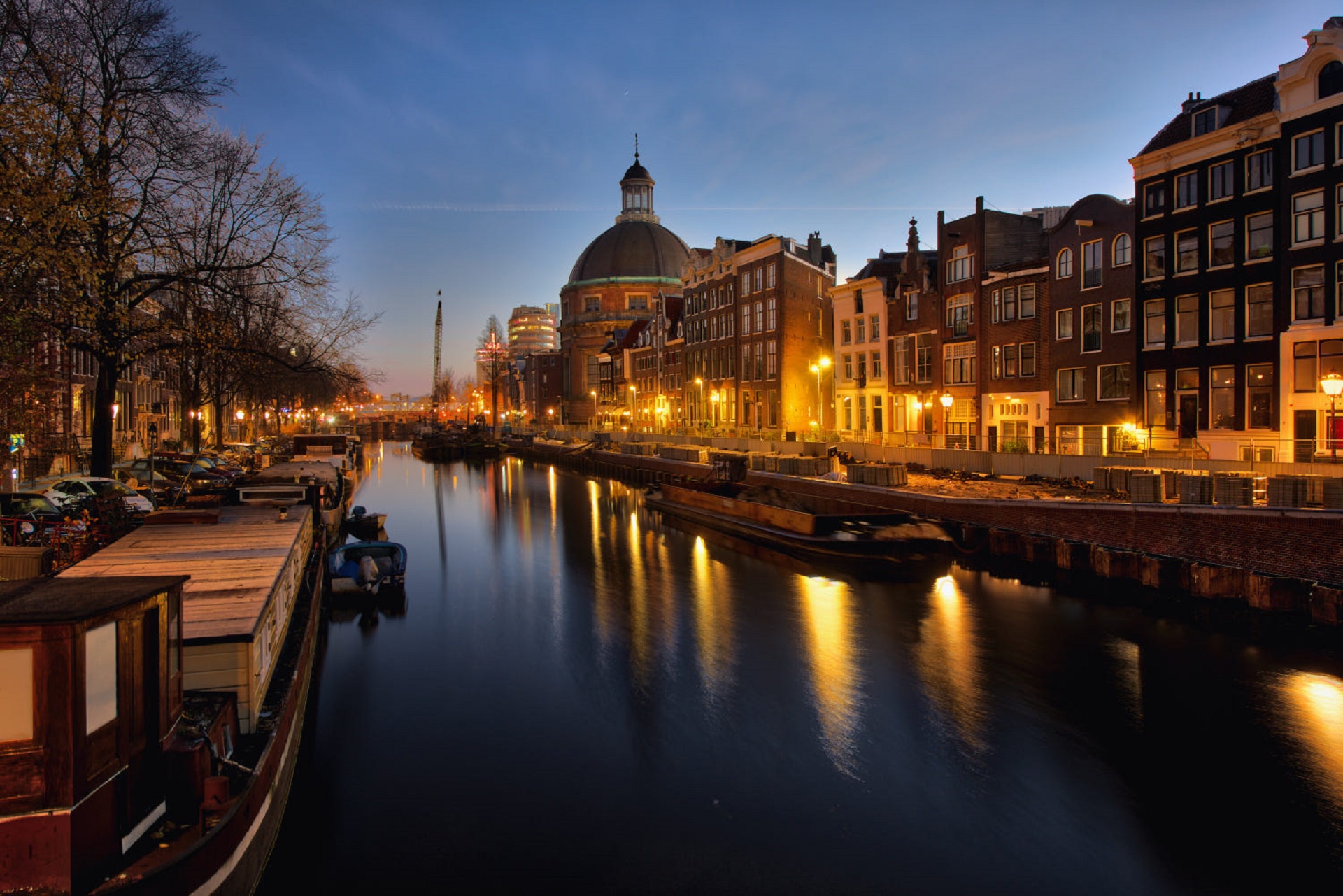 Download mobile wallpaper Light, House, Amsterdam, Man Made, Canal for free.