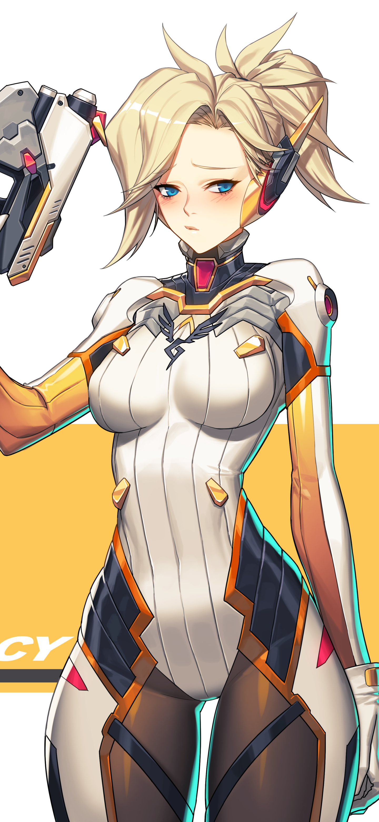 Download mobile wallpaper Blonde, Blue Eyes, Overwatch, Video Game, Short Hair, Mercy (Overwatch) for free.