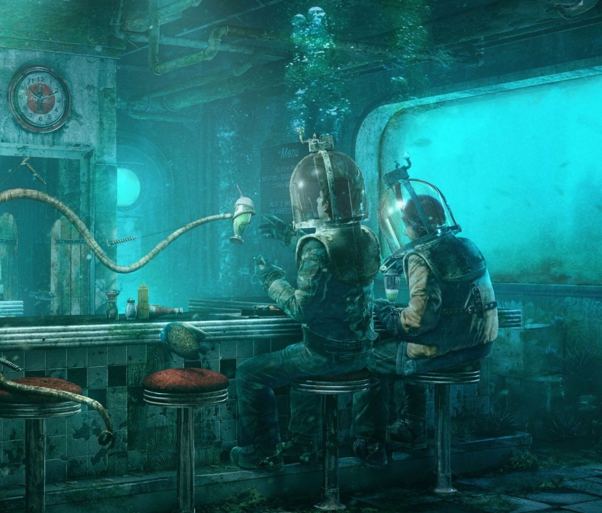 Скачать обои бесплатно Люди, Фантазия, Подводный, Научная Фантастика картинка на рабочий стол ПК