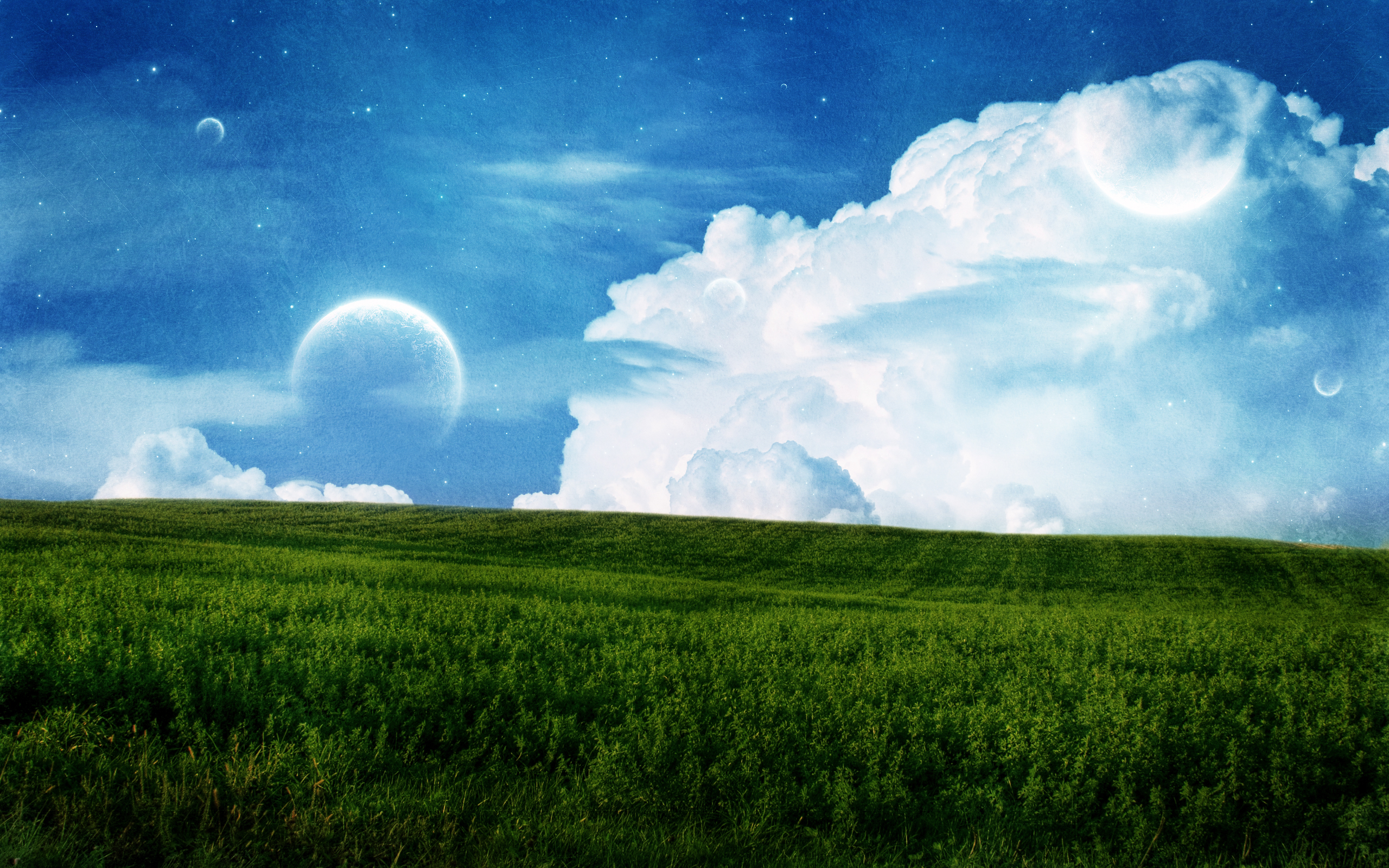 Free download wallpaper Landscape, Sky, Clouds, Fields, Planets, Moon on your PC desktop