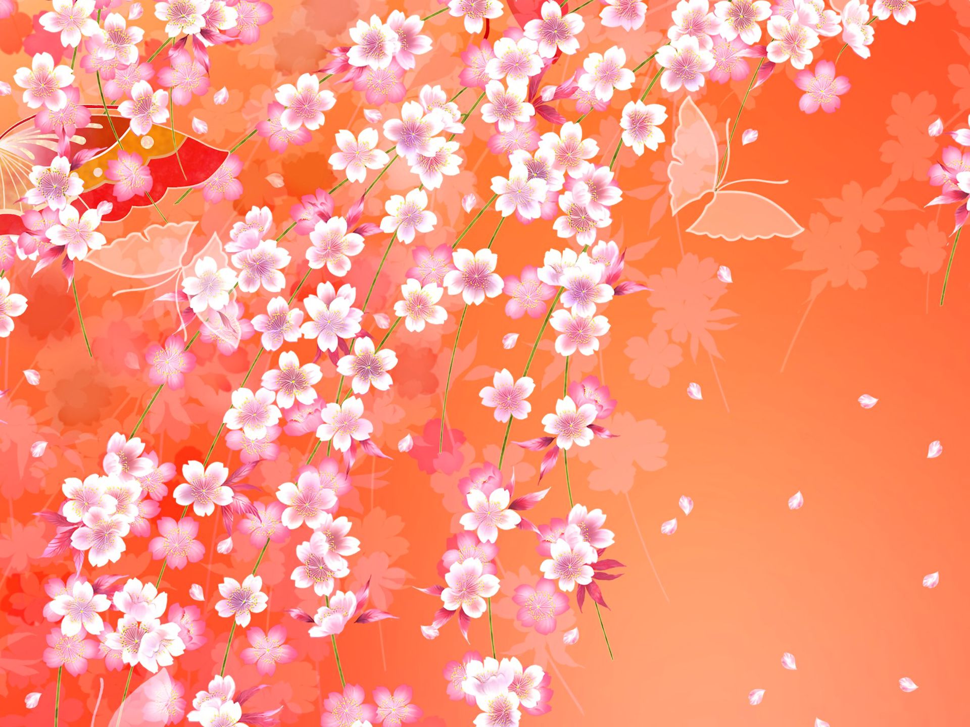 Laden Sie das Schmetterlinge, Blumen, Blume, Künstlerisch, Orange Farbe), Pinke Blume-Bild kostenlos auf Ihren PC-Desktop herunter