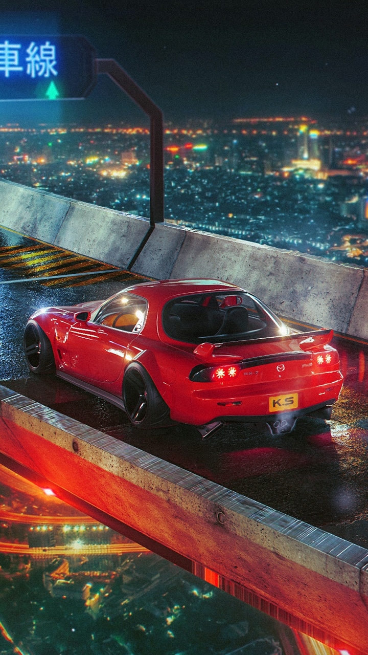 Download mobile wallpaper Night, Mazda, Car, Cyberpunk, Vehicle, Vehicles for free.