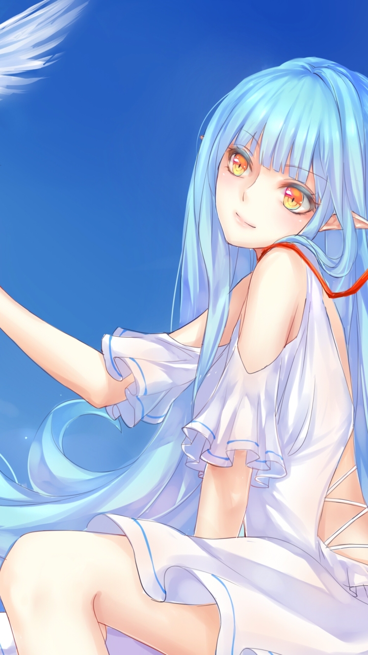 Download mobile wallpaper Anime, Girl, Yellow Eyes, Blue Hair, Pigeon, Long Hair for free.