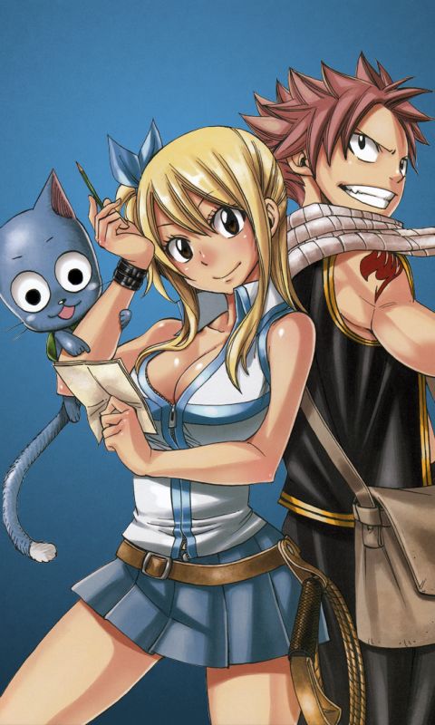 Download mobile wallpaper Anime, Fairy Tail, Lucy Heartfilia, Natsu Dragneel, Happy (Fairy Tail), Nalu (Fairy Tail) for free.