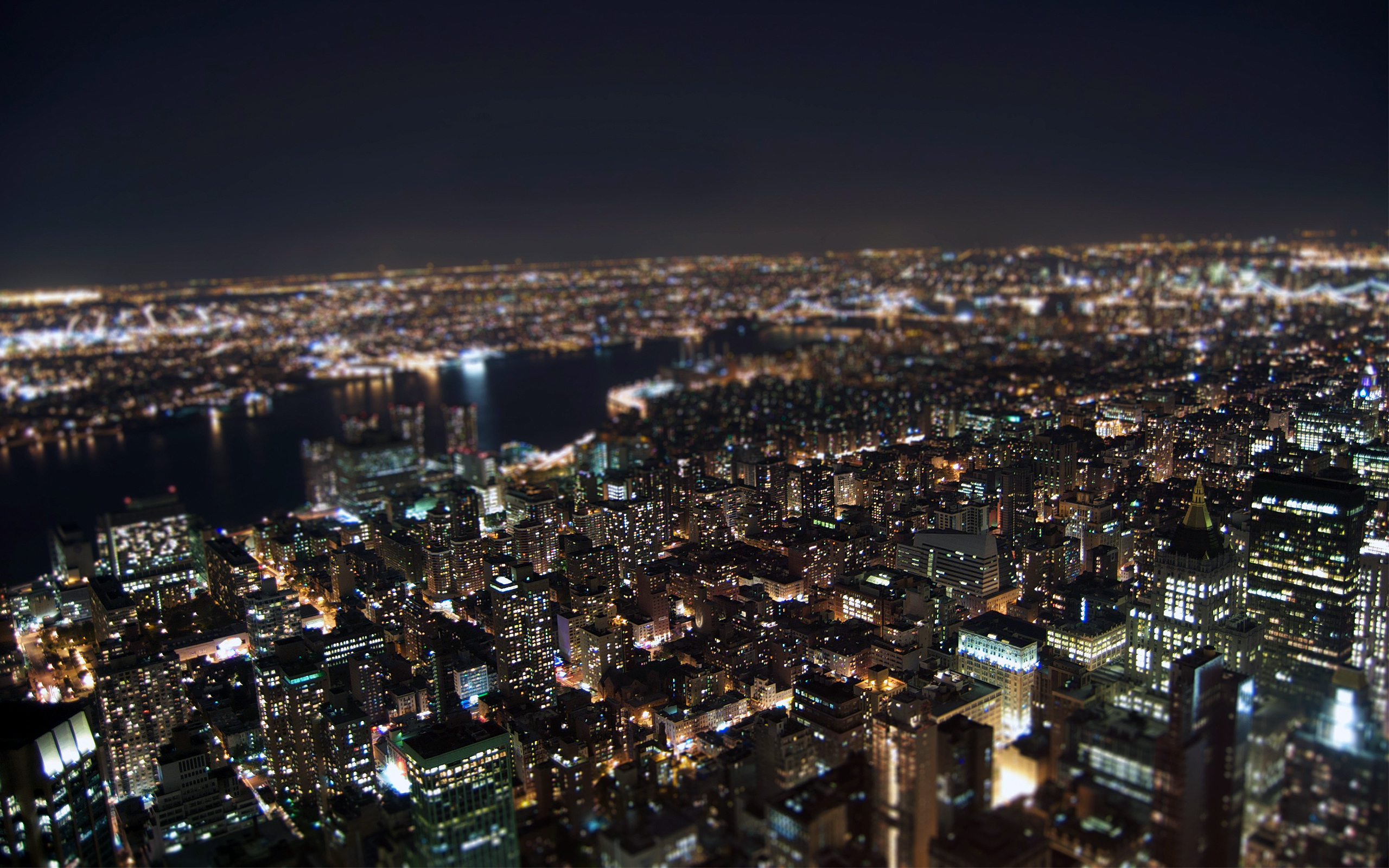 PCデスクトップに光, ニューヨーク, マンハッタン, 夜, 写真撮影, チルトシフト画像を無料でダウンロード