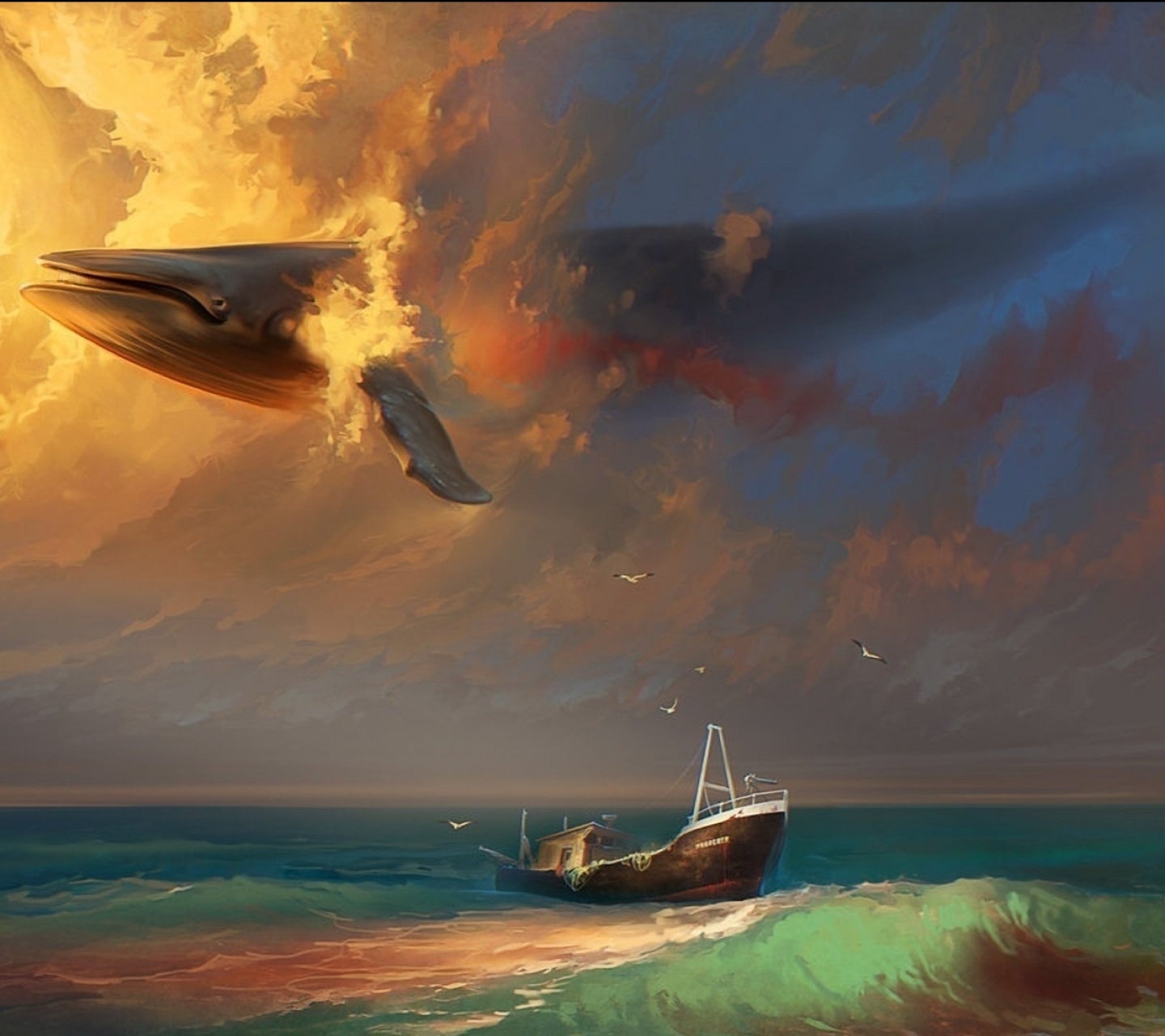 Download mobile wallpaper Ship, Artistic, Whale, Surrealism, Surreal, Trippy, Fantasy Animals for free.