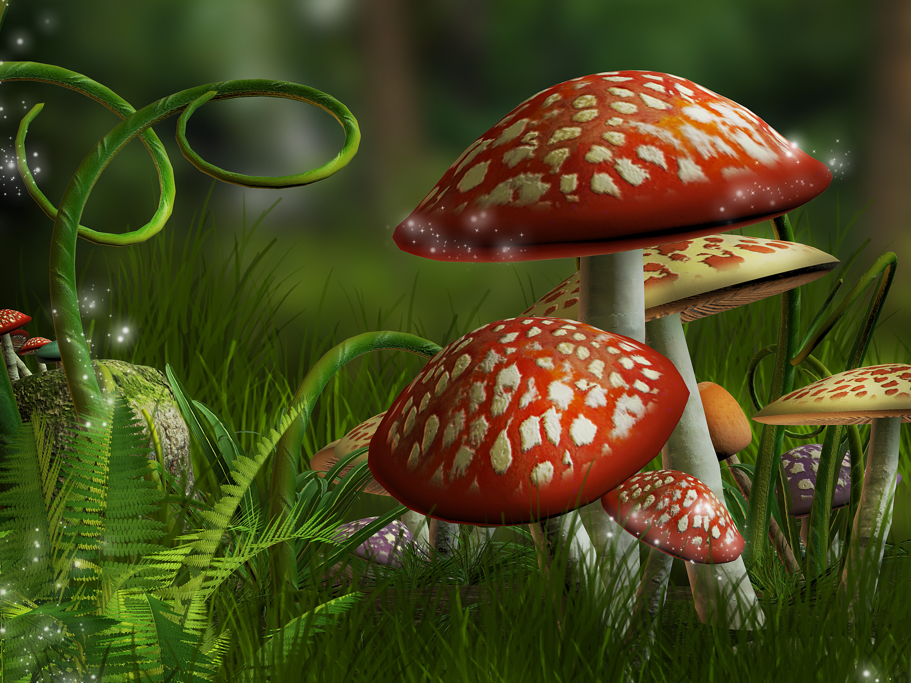 Download mobile wallpaper Grass, Mushroom, Artistic, Magical for free.