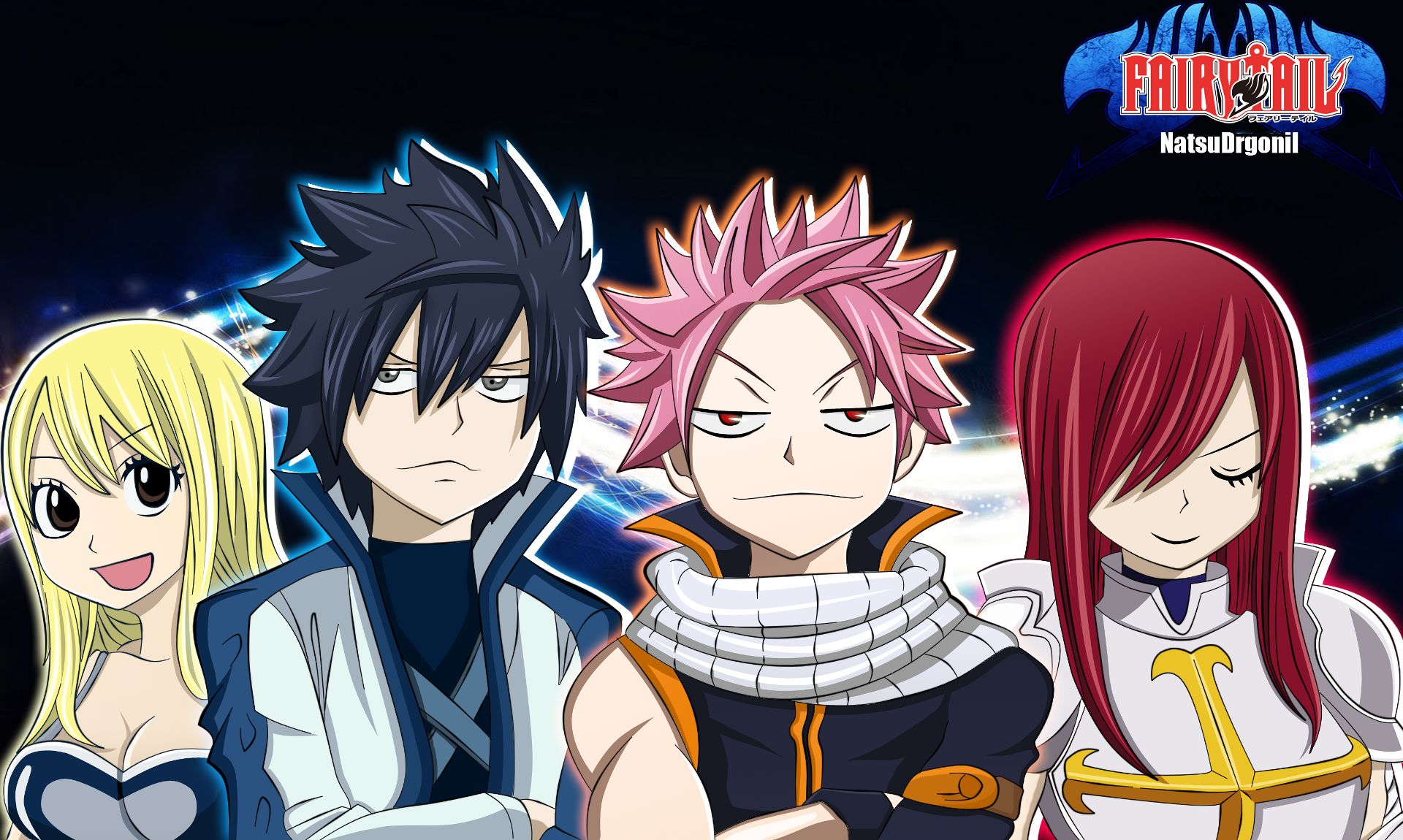 Download mobile wallpaper Anime, Fairy Tail, Lucy Heartfilia, Natsu Dragneel, Erza Scarlet, Gray Fullbuster for free.