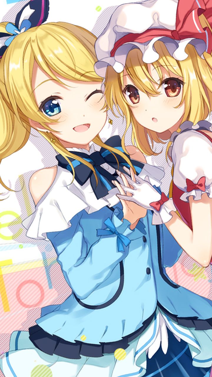 Download mobile wallpaper Anime, Crossover, Flandre Scarlet, Eri Ayase for free.