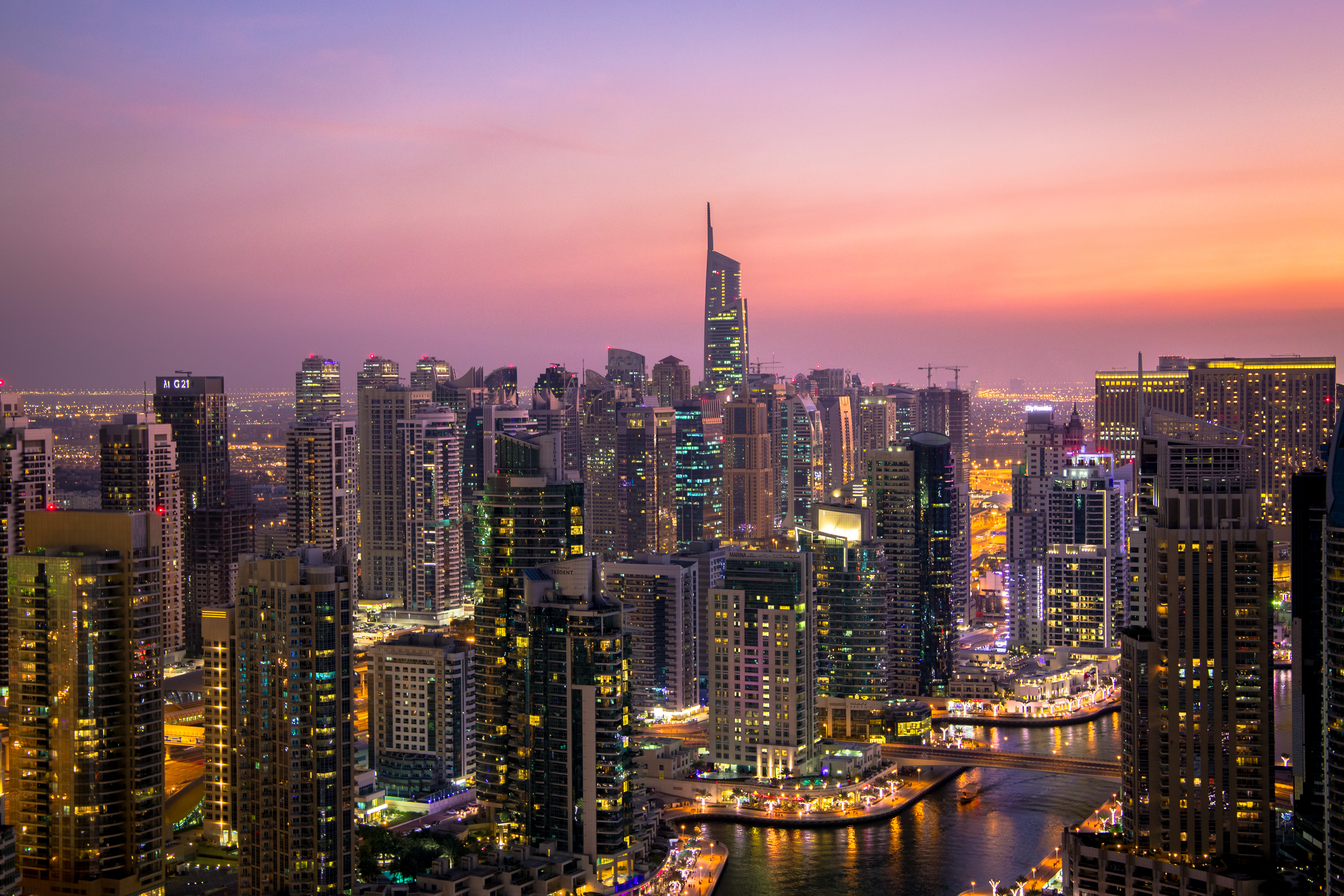 Download mobile wallpaper Cities, Night, City, Skyscraper, Building, Dubai, Cityscape, United Arab Emirates, Man Made for free.