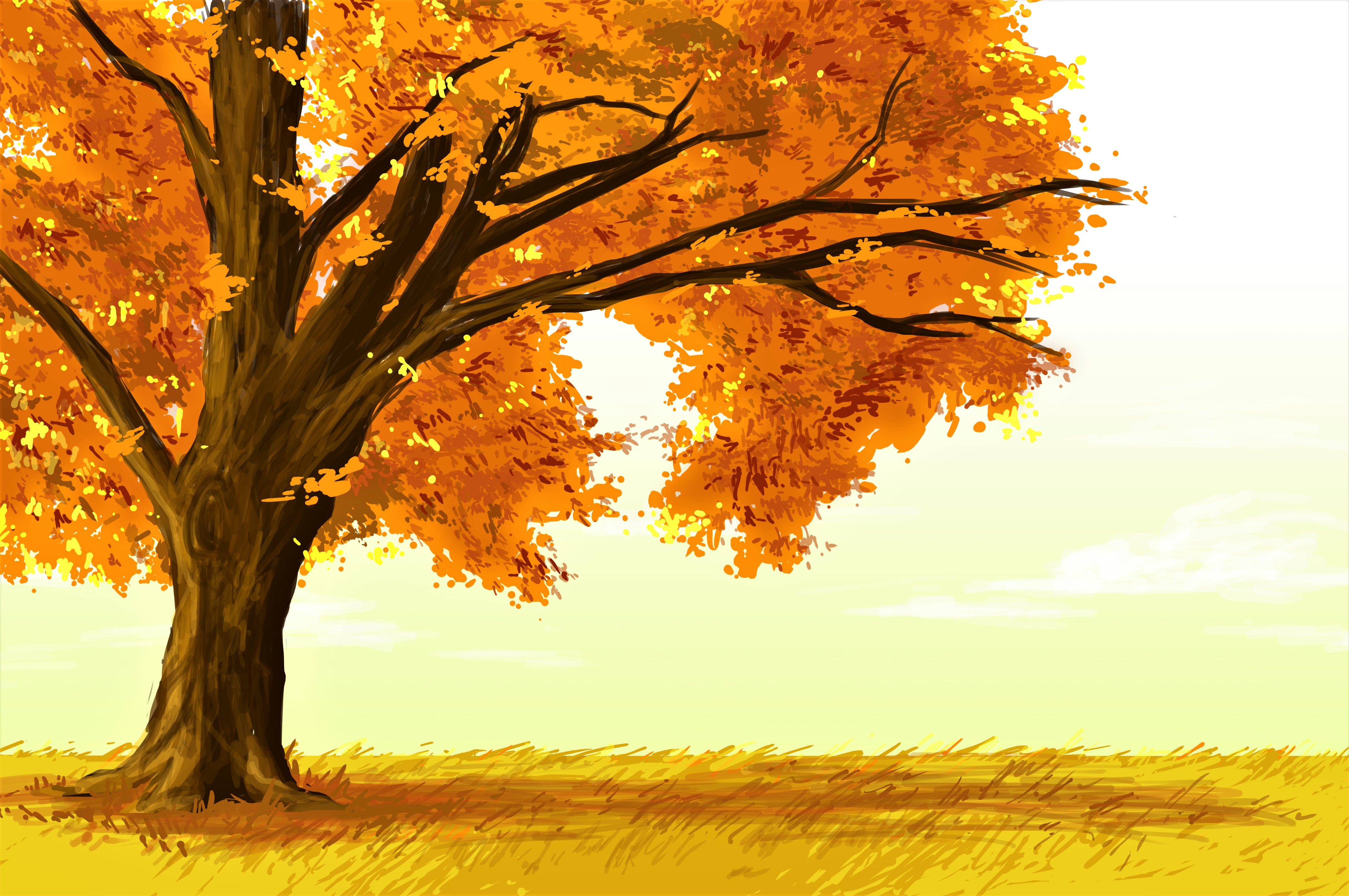 Скачать обои бесплатно Осень, Дерево, Картина, Жёлтый, Художественные картинка на рабочий стол ПК
