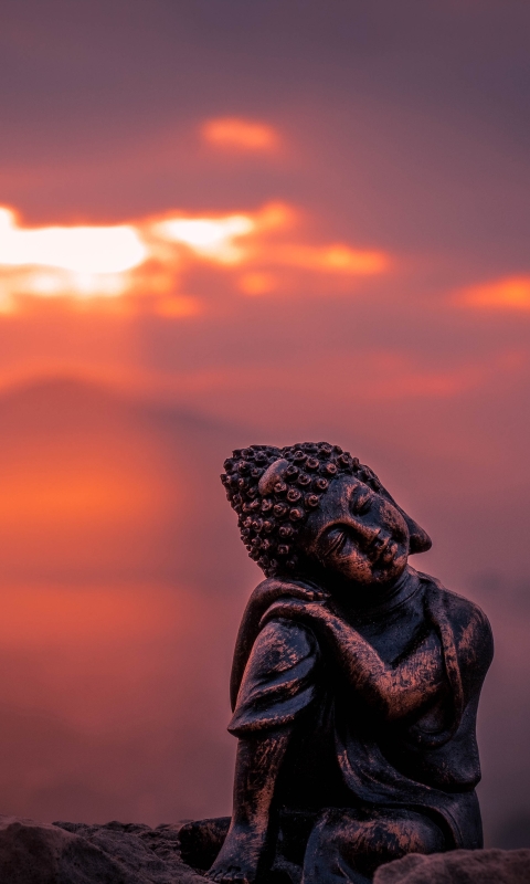 Download mobile wallpaper Sunset, Buddha, Statue, Religious for free.