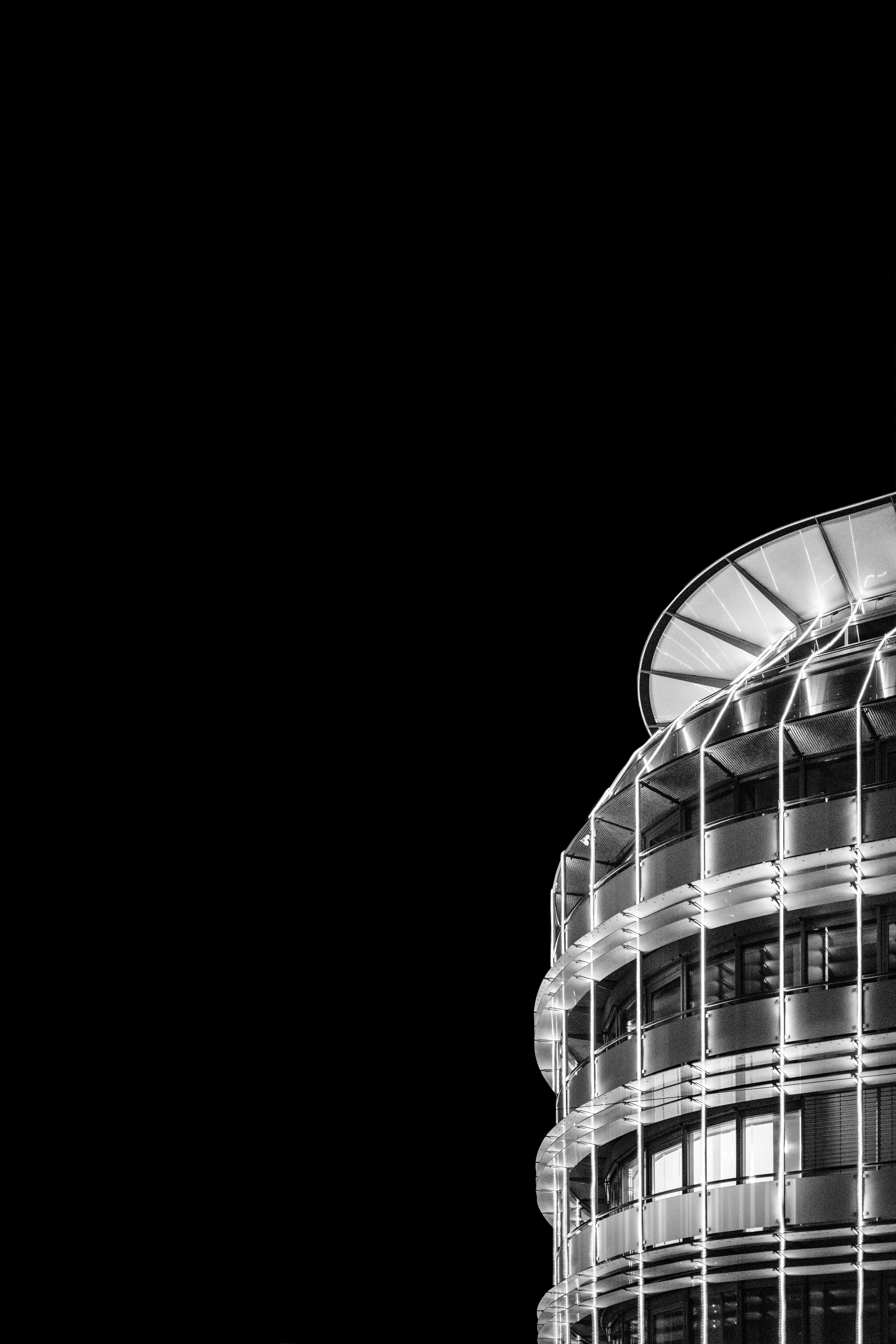 Free download wallpaper Building, Bw, Night, Chb, Architecture, Minimalism on your PC desktop