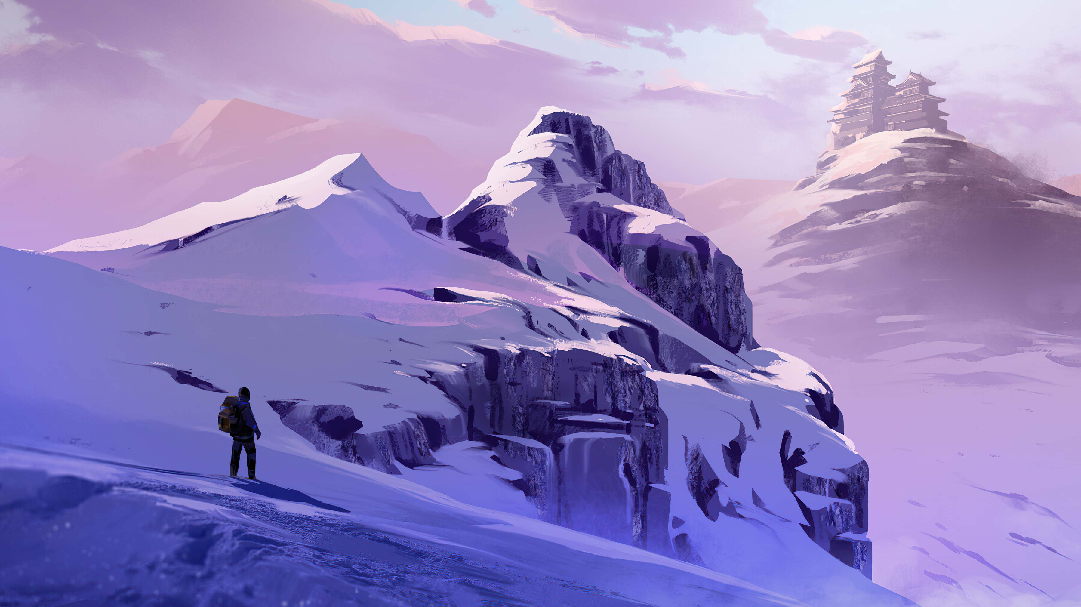 Free download wallpaper Fantasy, Snow, Castles, Mountain, Castle on your PC desktop