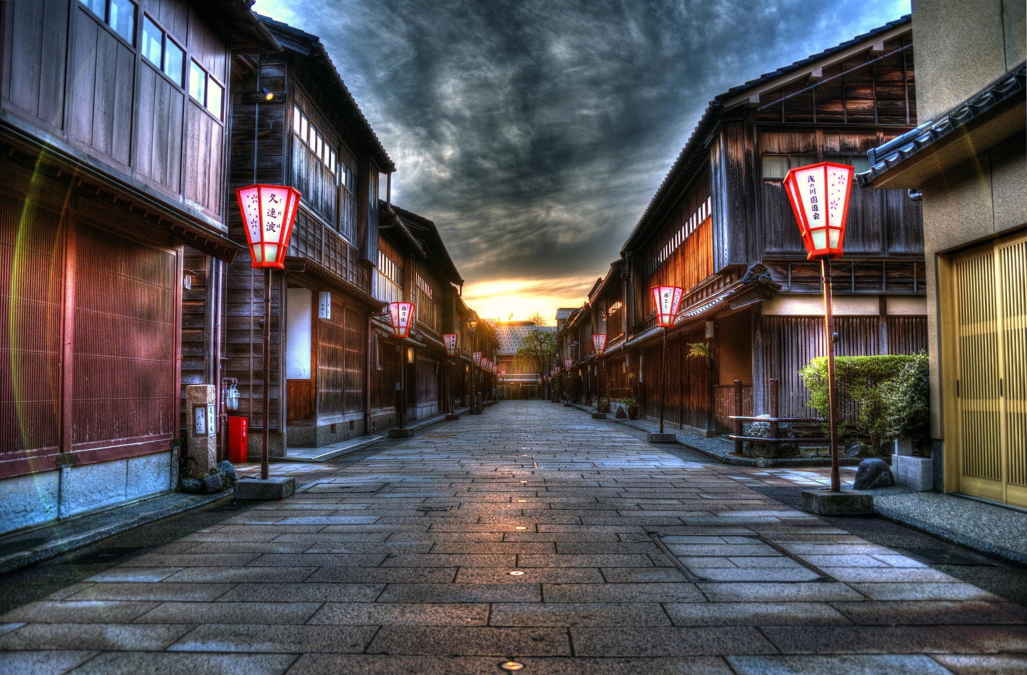 Download mobile wallpaper Kanazawa, Japan, Street, Cities, Man Made, Cloud, Sunset for free.