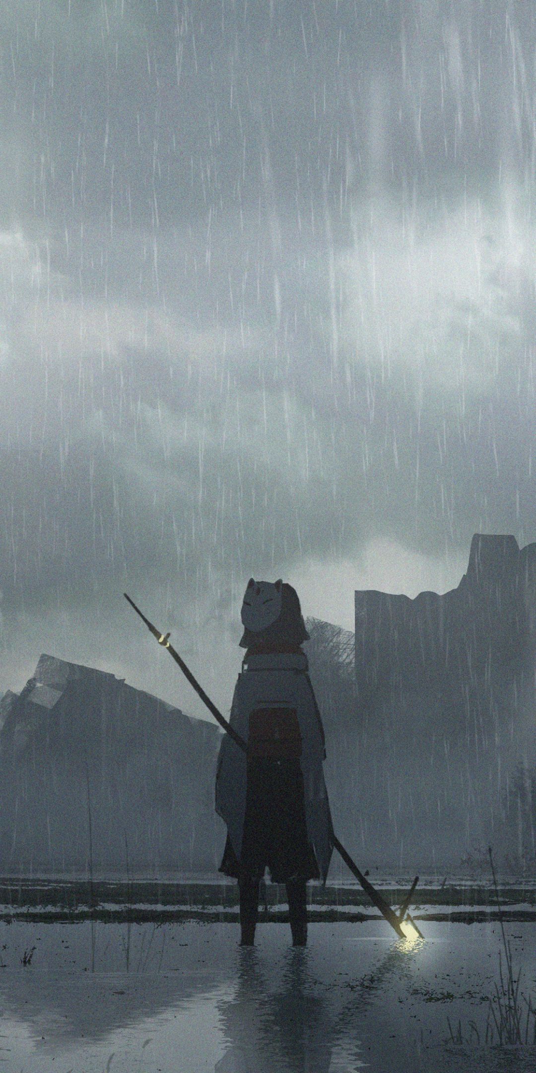 Download mobile wallpaper Anime, Rain, Spear, Post Apocalyptic for free.