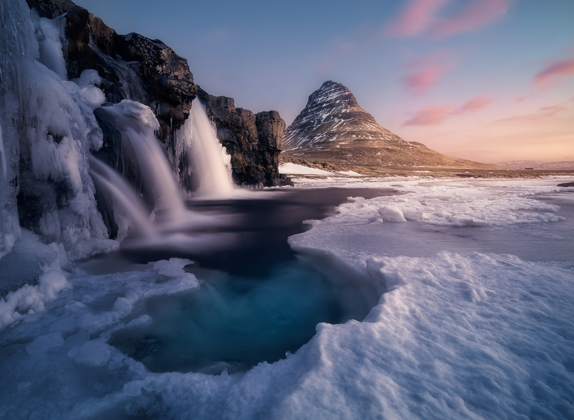 Free download wallpaper Landscape, Winter, Nature, Ice, Waterfalls, Mountain, Waterfall, Earth on your PC desktop