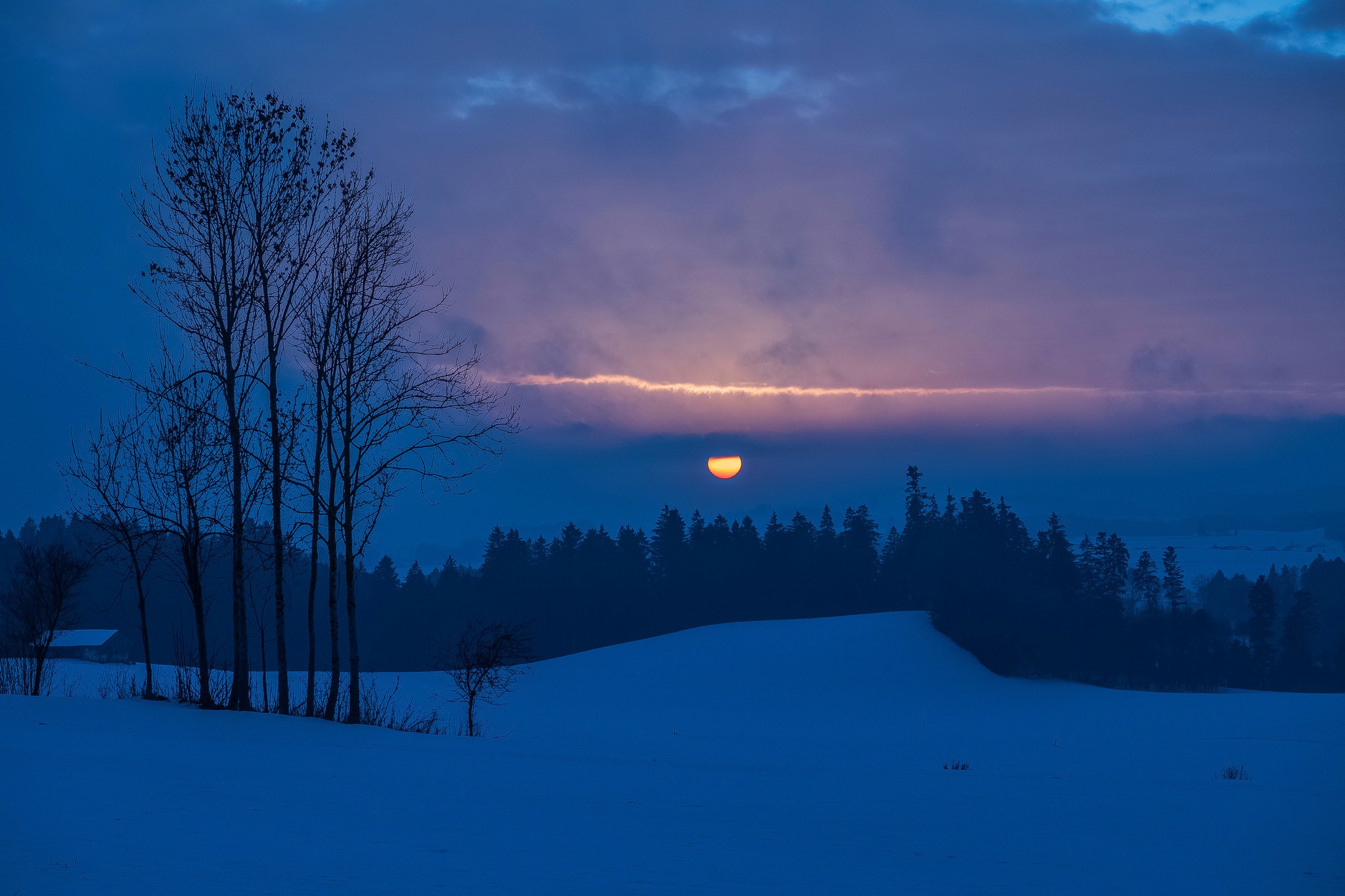 Download mobile wallpaper Landscape, Winter, Sunset, Sun, Snow, Tree, Cloud, Photography for free.