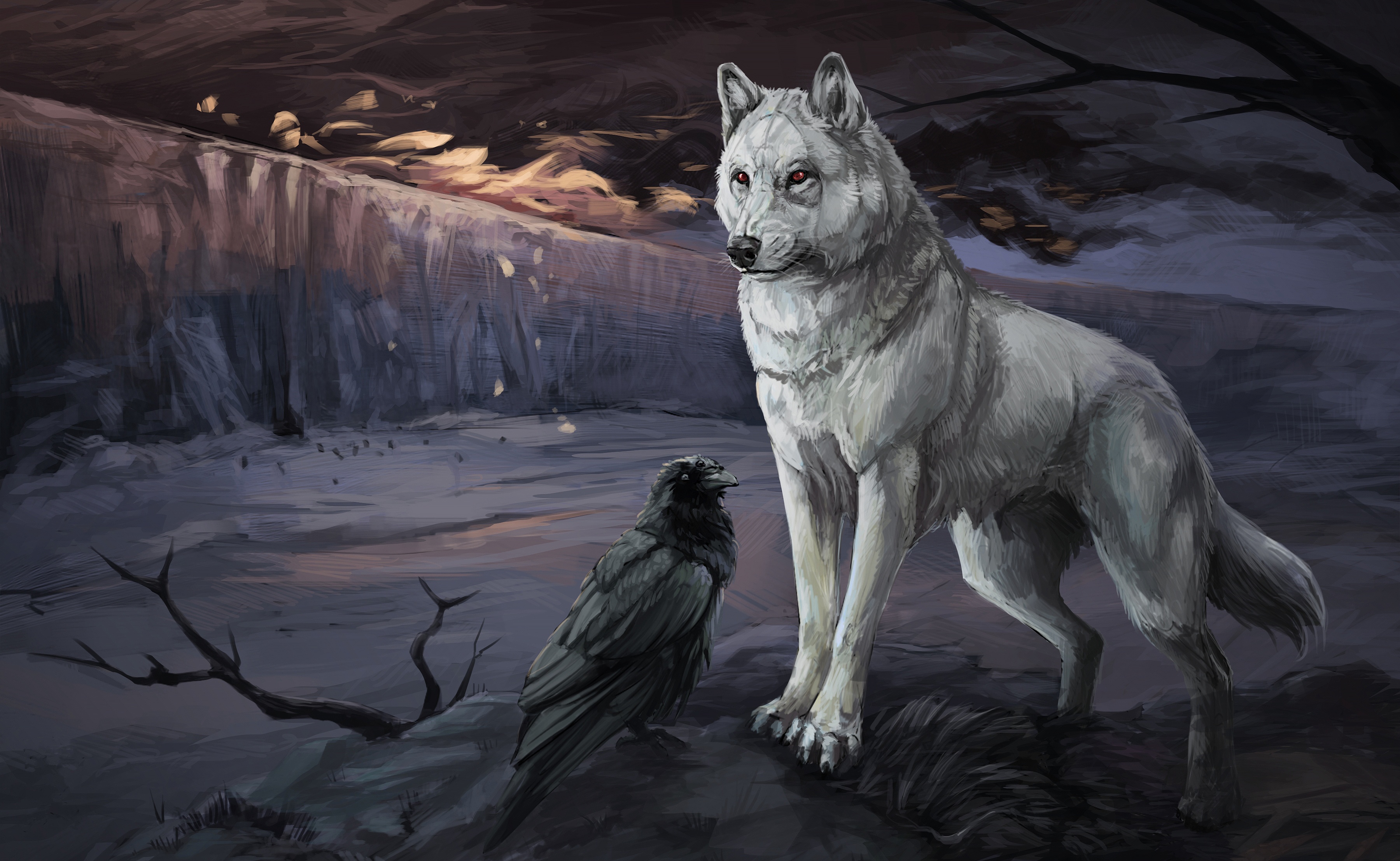 Download mobile wallpaper Fantasy, Wolf, Crow, Fantasy Animals for free.