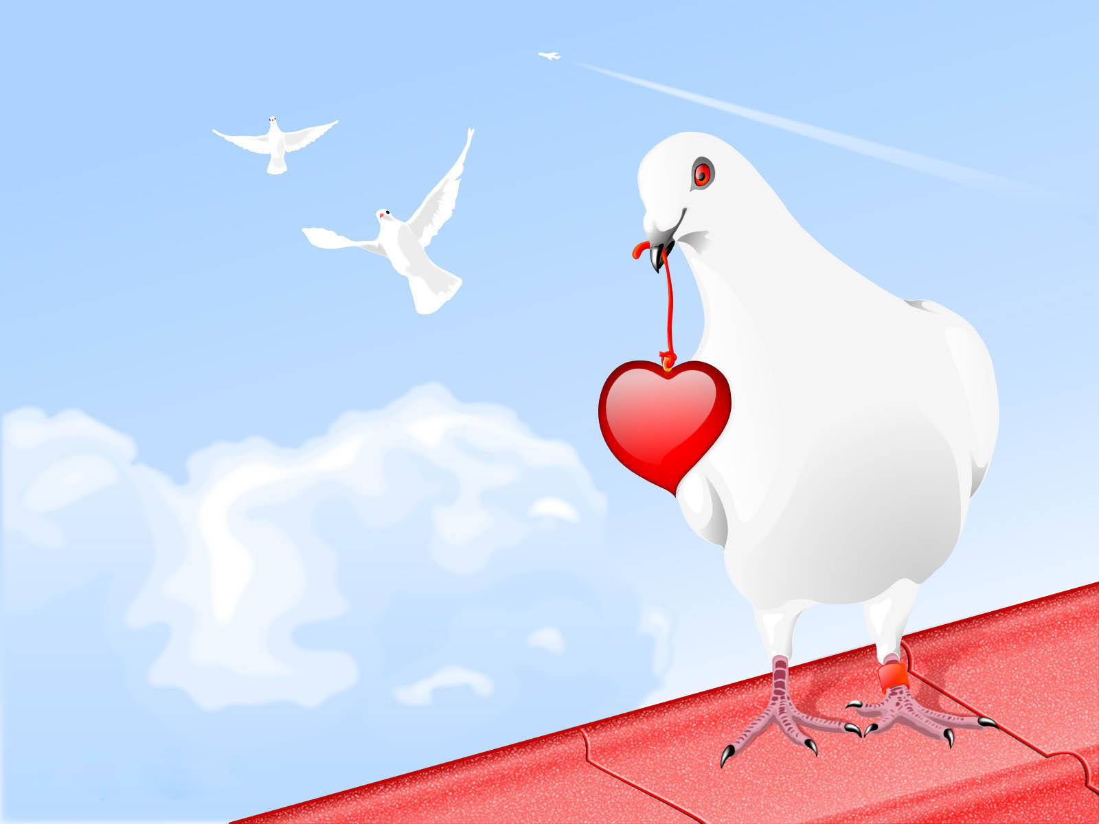 21984 скачать обои сердца, рисунки, голуби, птицы, небо, синие - заставки и картинки бесплатно