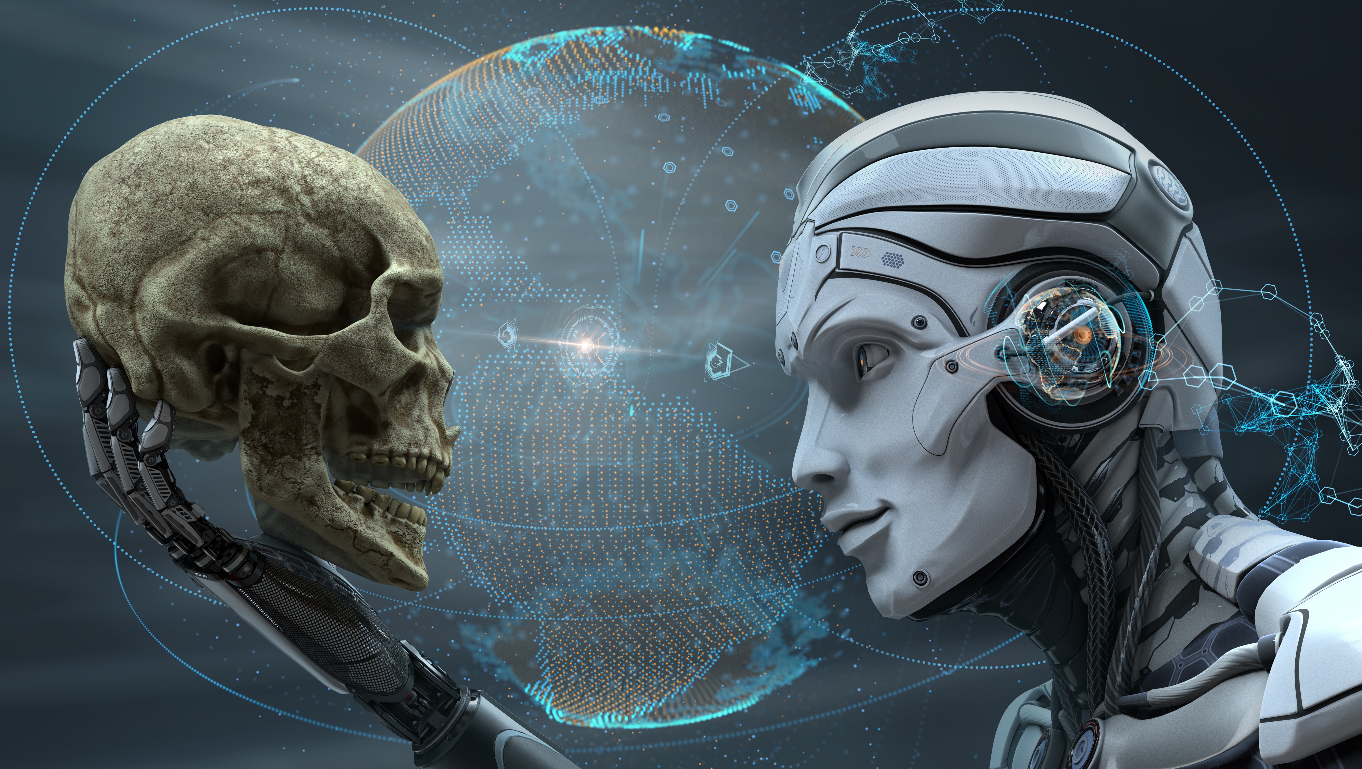 Download mobile wallpaper Robot, Sci Fi, Skull for free.