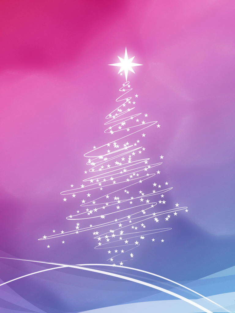 無料モバイル壁紙ピンク, 波, クリスマス, クリスマスツリー, 星, ホリデー, 単純をダウンロードします。