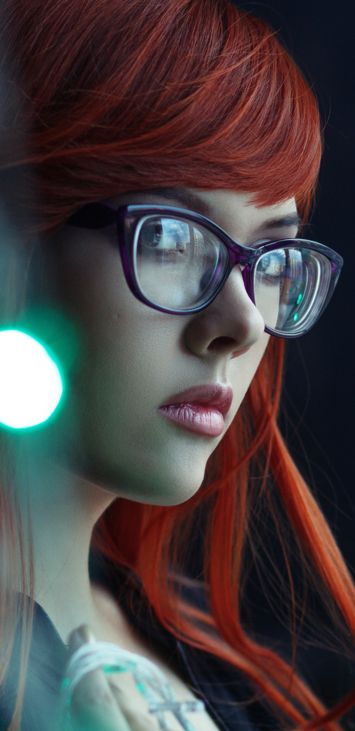 Download mobile wallpaper Glasses, Face, Model, Women, Red Hair for free.