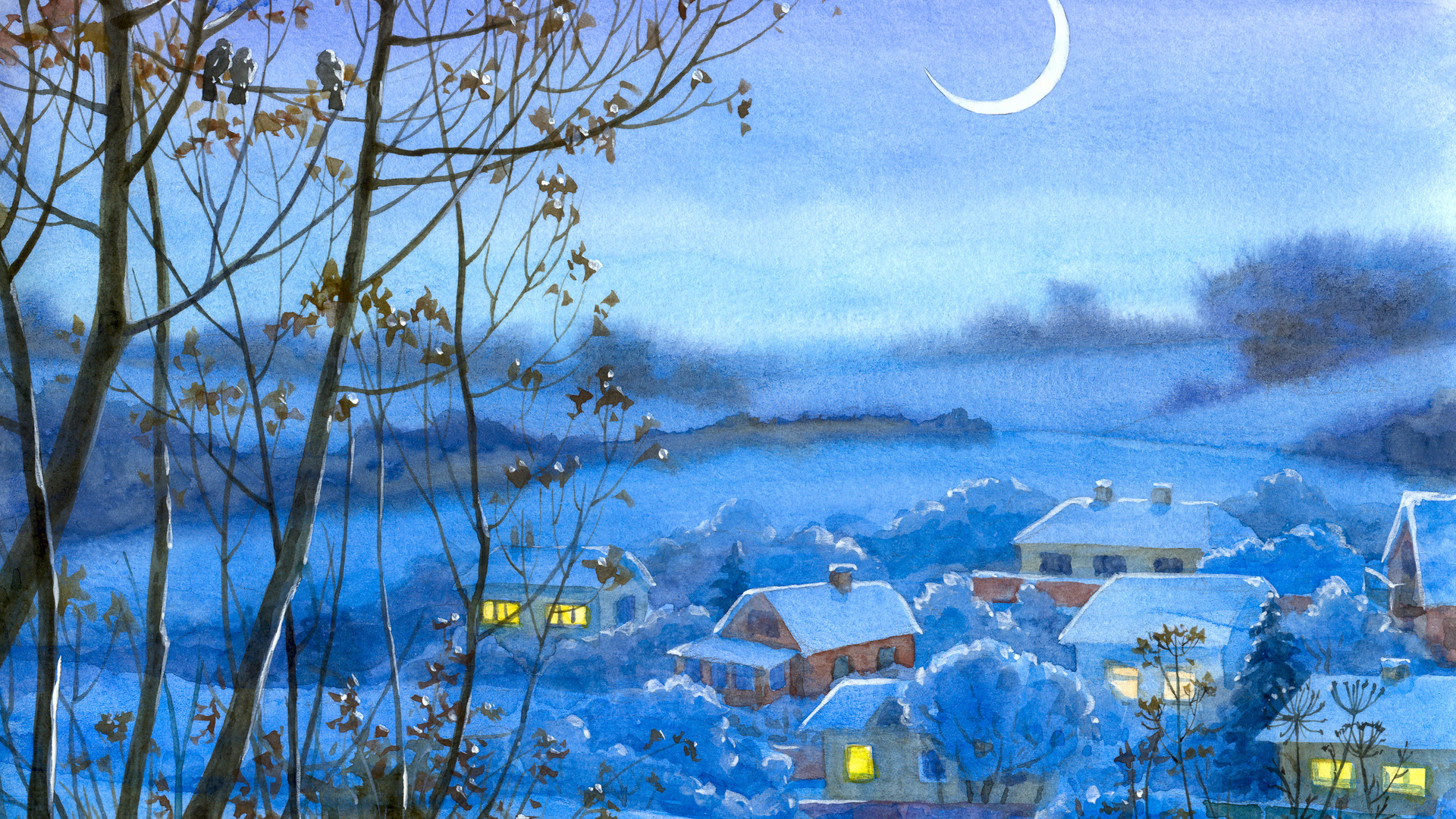 Download mobile wallpaper Winter, Snow, Tree, House, Village, Artistic for free.