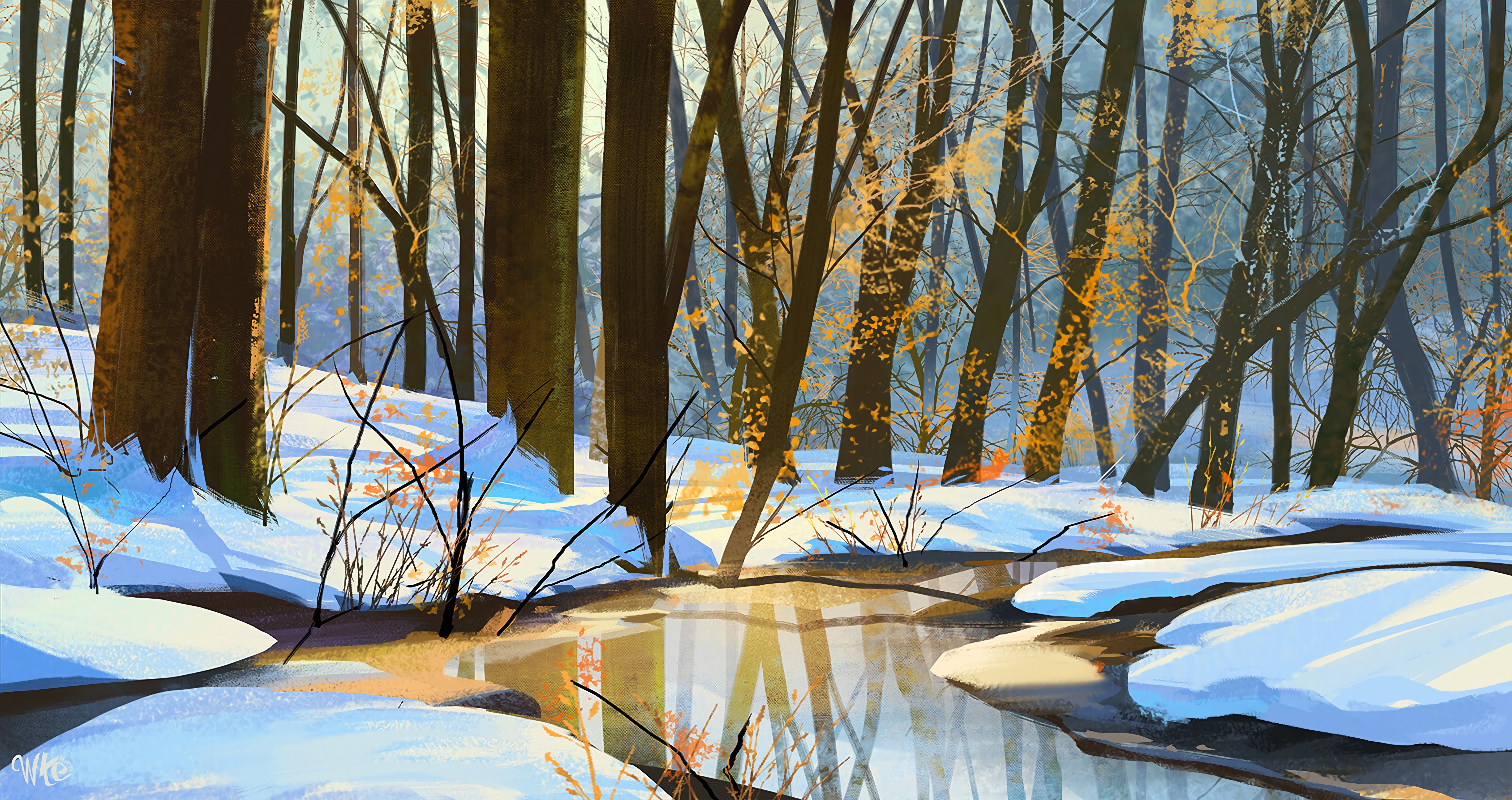 Download mobile wallpaper Snow, Rivers, Spring, Art for free.