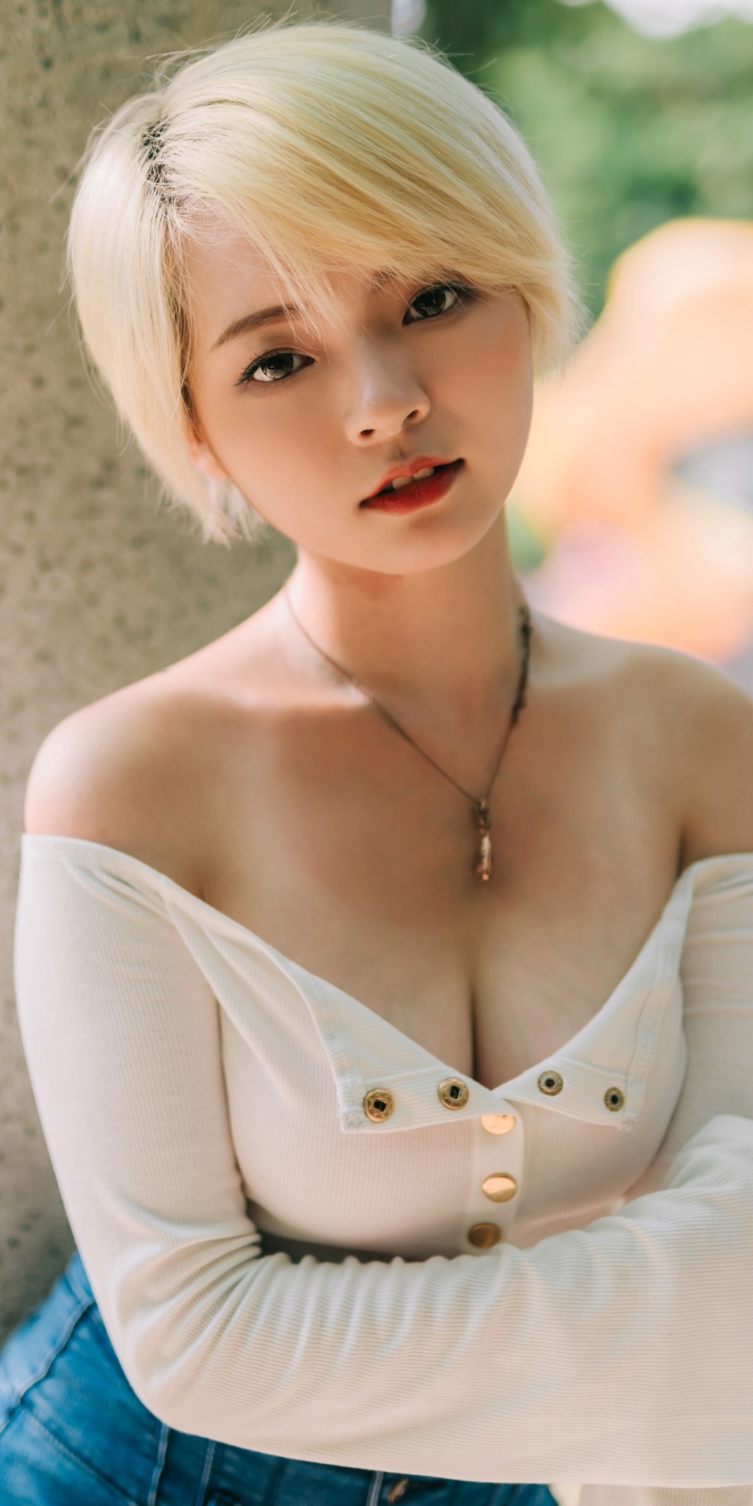 Download mobile wallpaper Blonde, Model, Women, Asian, Short Hair for free.