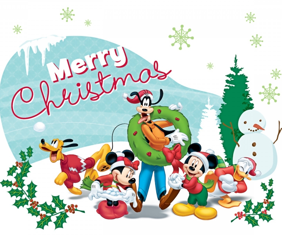 Handy-Wallpaper Feiertage, Weihnachten, Frohe Weihnachten, Mickey Maus, Donald Duck, Minnie Maus kostenlos herunterladen.