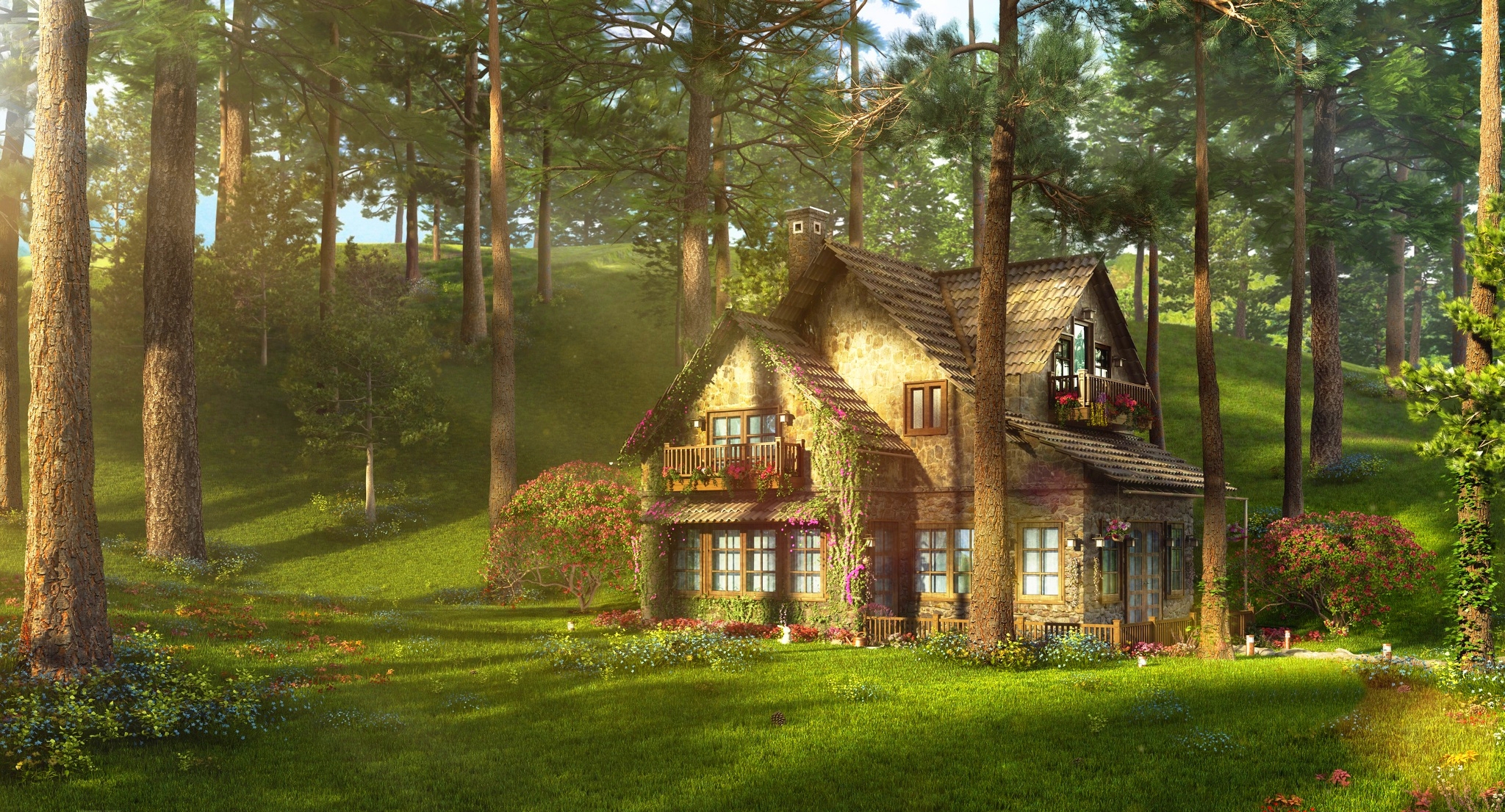Download mobile wallpaper Forest, Tree, House, Man Made for free.