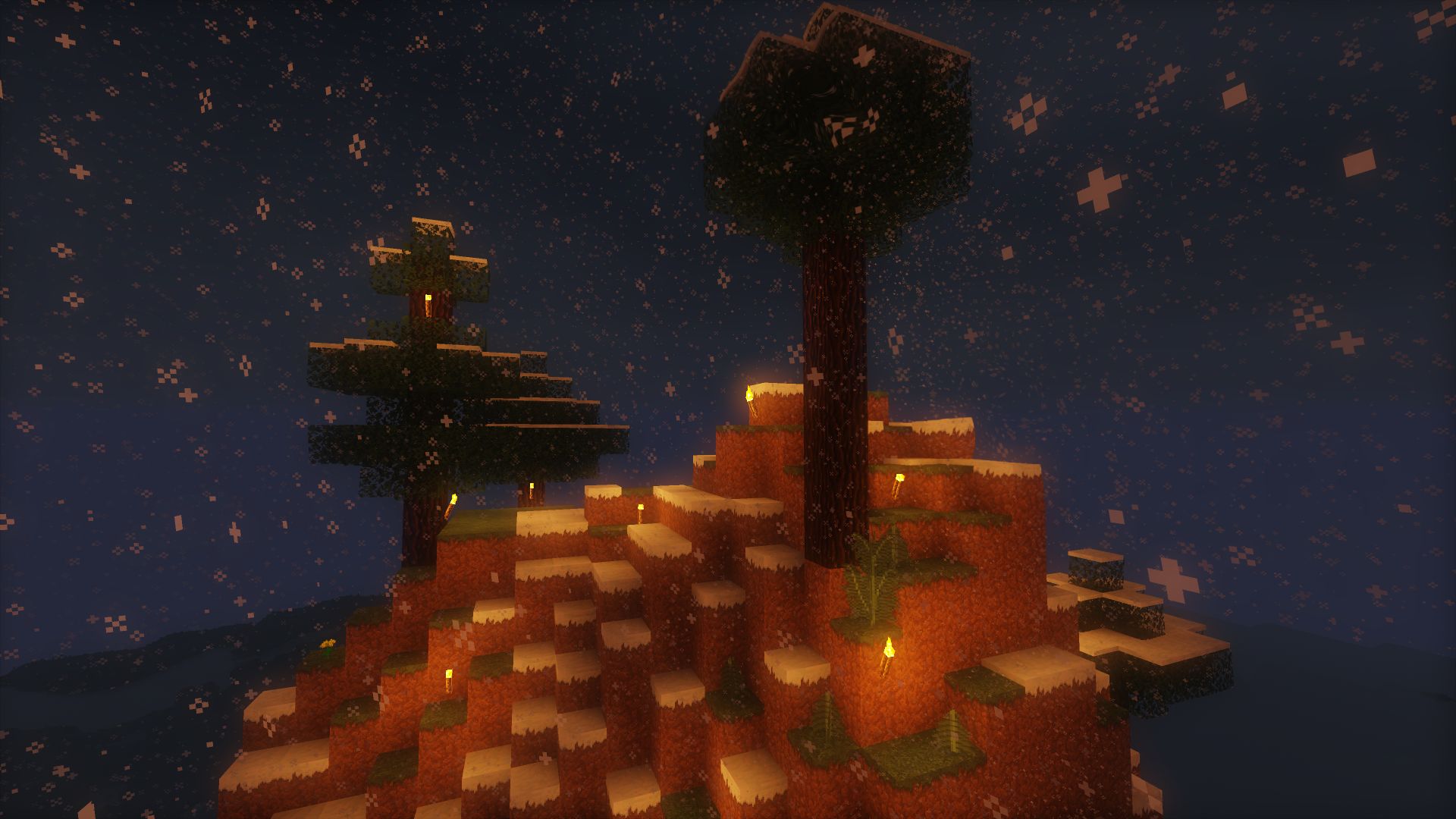 Free download wallpaper Night, Minecraft, Tree, Snowfall, Video Game on your PC desktop