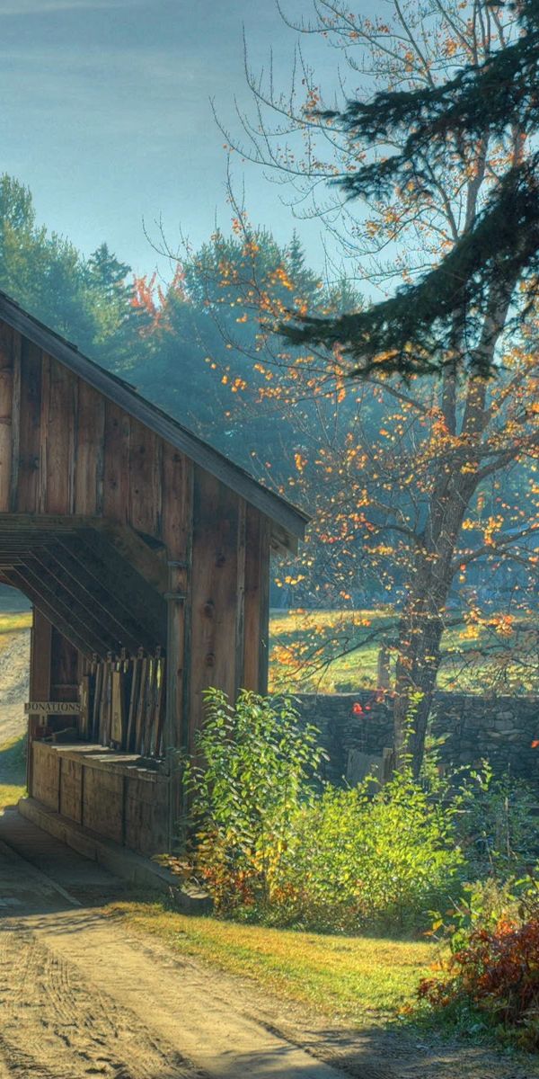 Desktop wallpaper: Scenic, Man Made, Covered Bridge, Fall, Road, Season ...