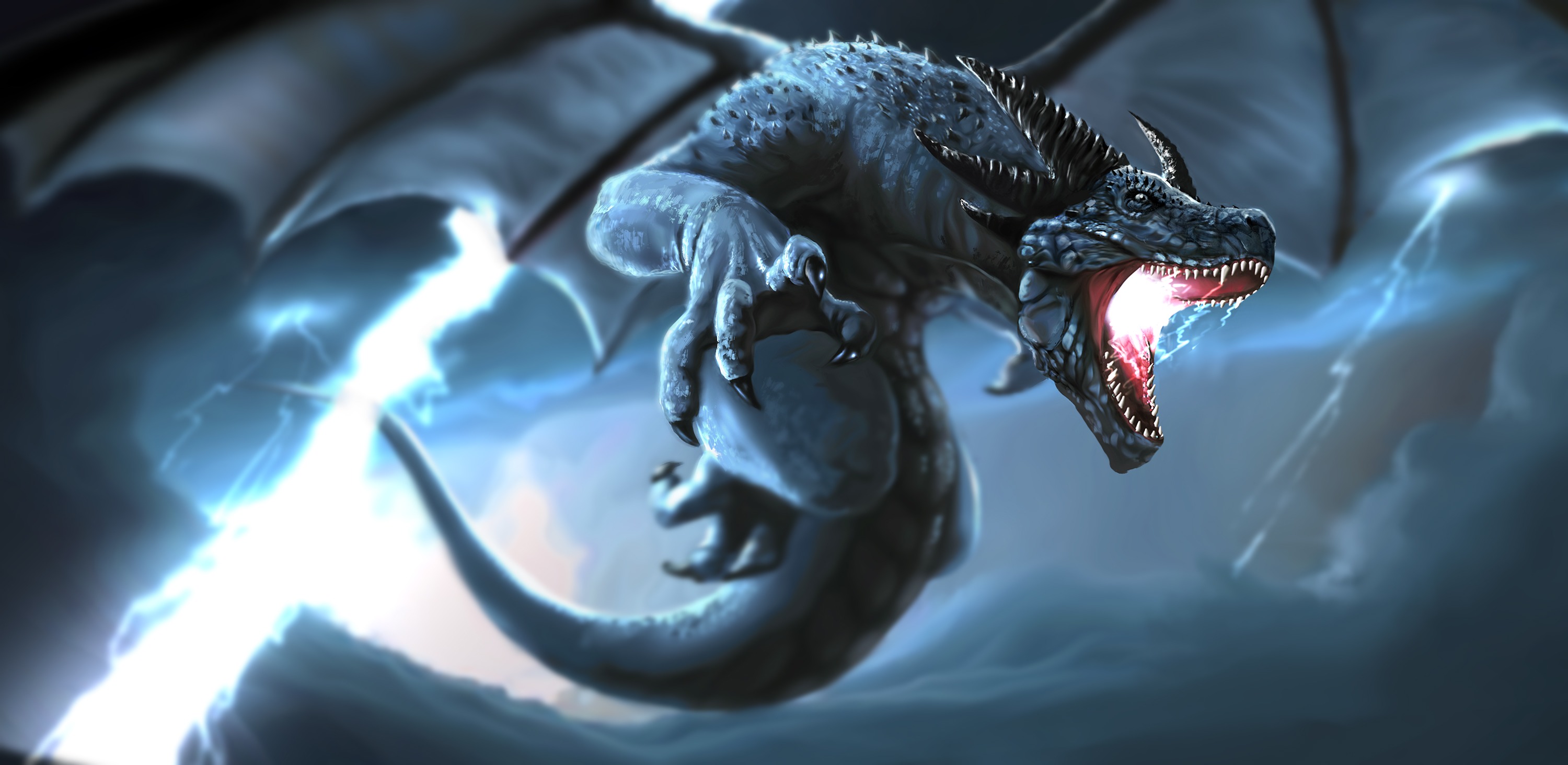 Download mobile wallpaper Fantasy, Lightning, Dragon for free.