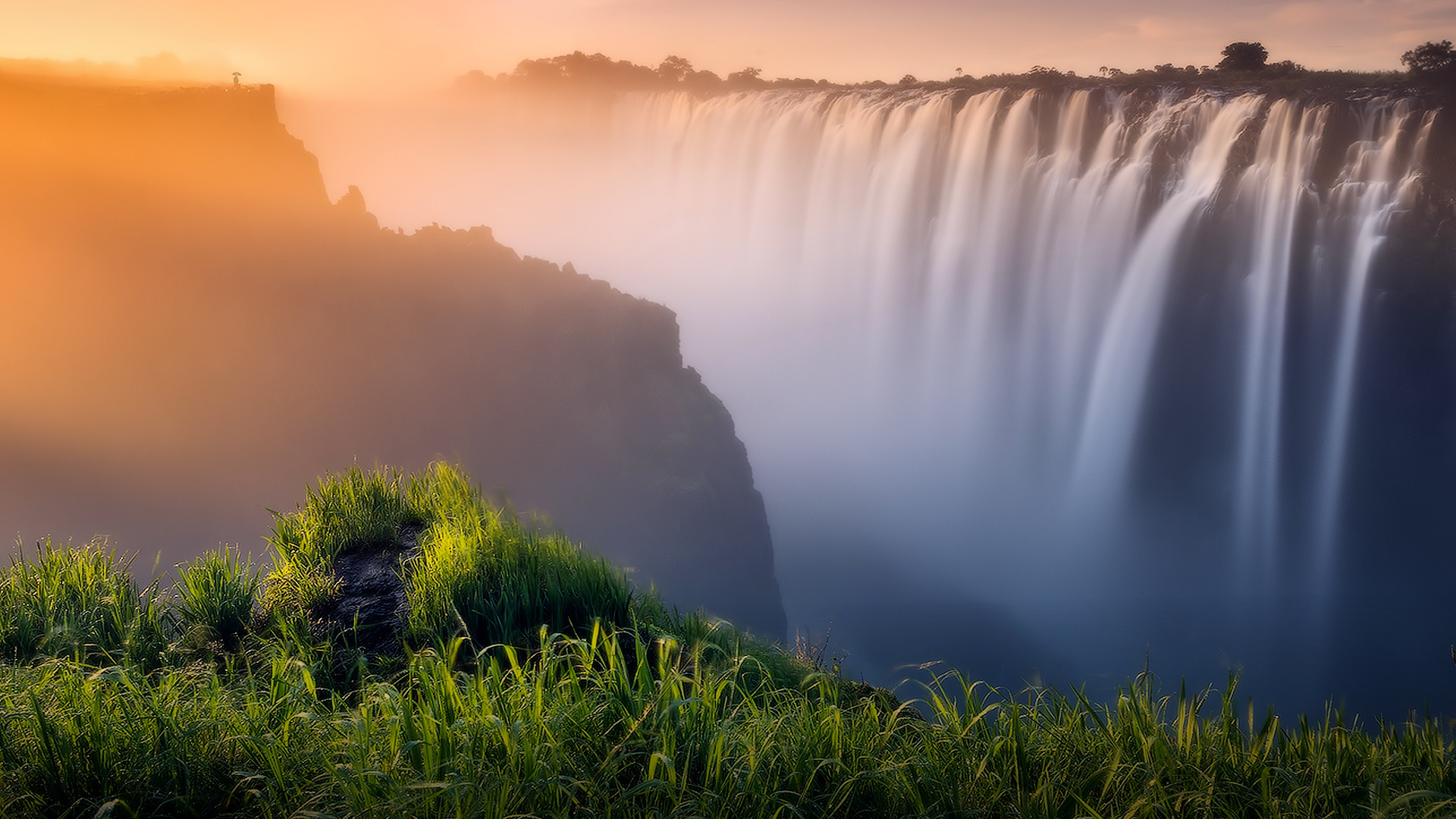 Free download wallpaper Nature, Grass, Waterfalls, Waterfall, Earth on your PC desktop