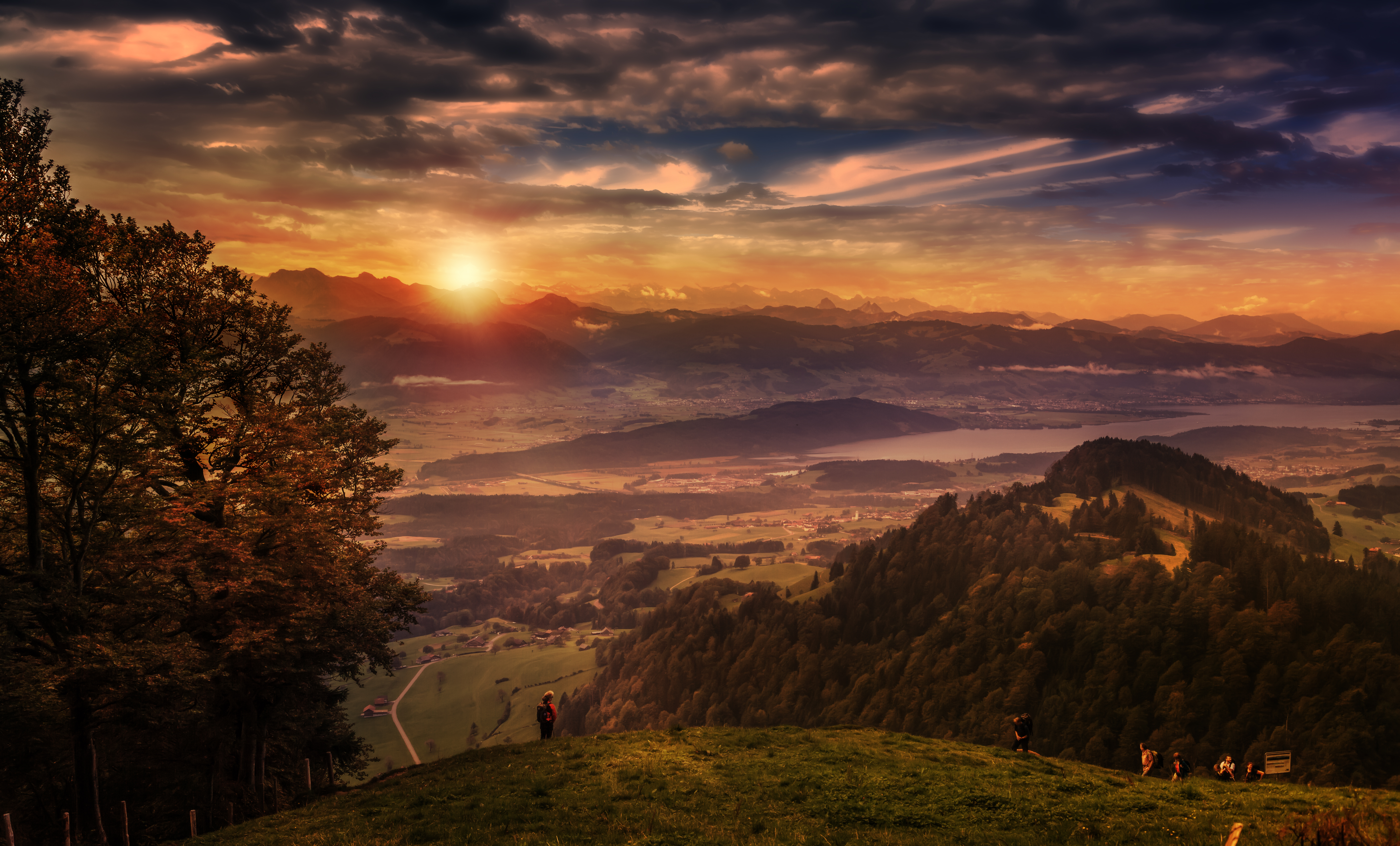 1522744 télécharger le fond d'écran terre/nature, paysage, nuage, soirée, colline, lac, montagne, soleil, coucher de soleil, suisse, vallée - économiseurs d'écran et images gratuitement