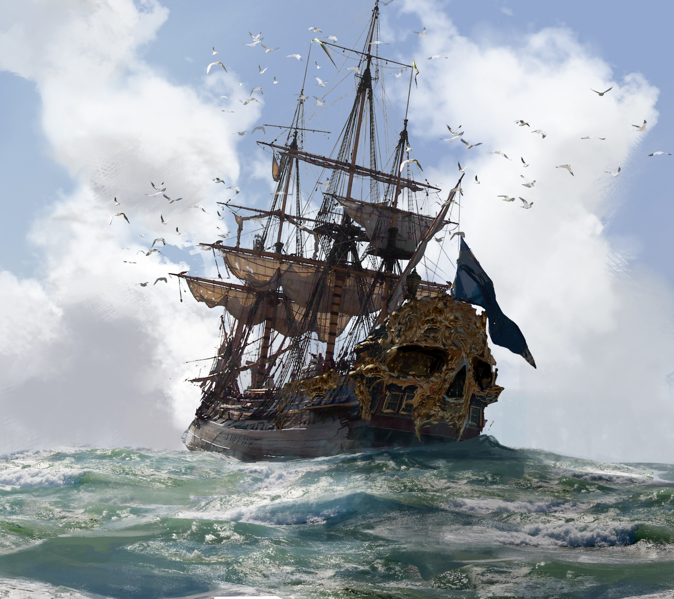 pirate ship, skull and bones, video game